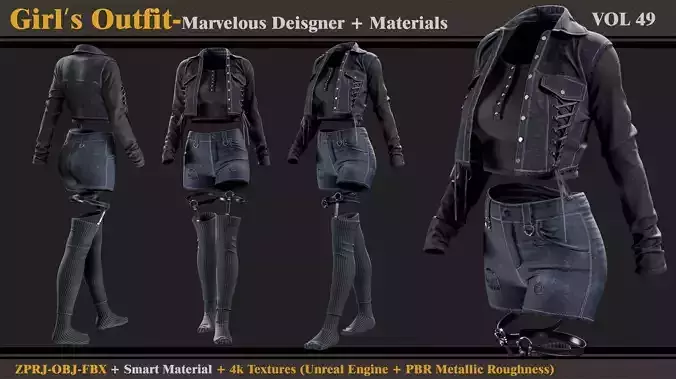 Girls Outfit- MD-Clo3d-Smart Material-Textures-OBJ-FBX 3D model