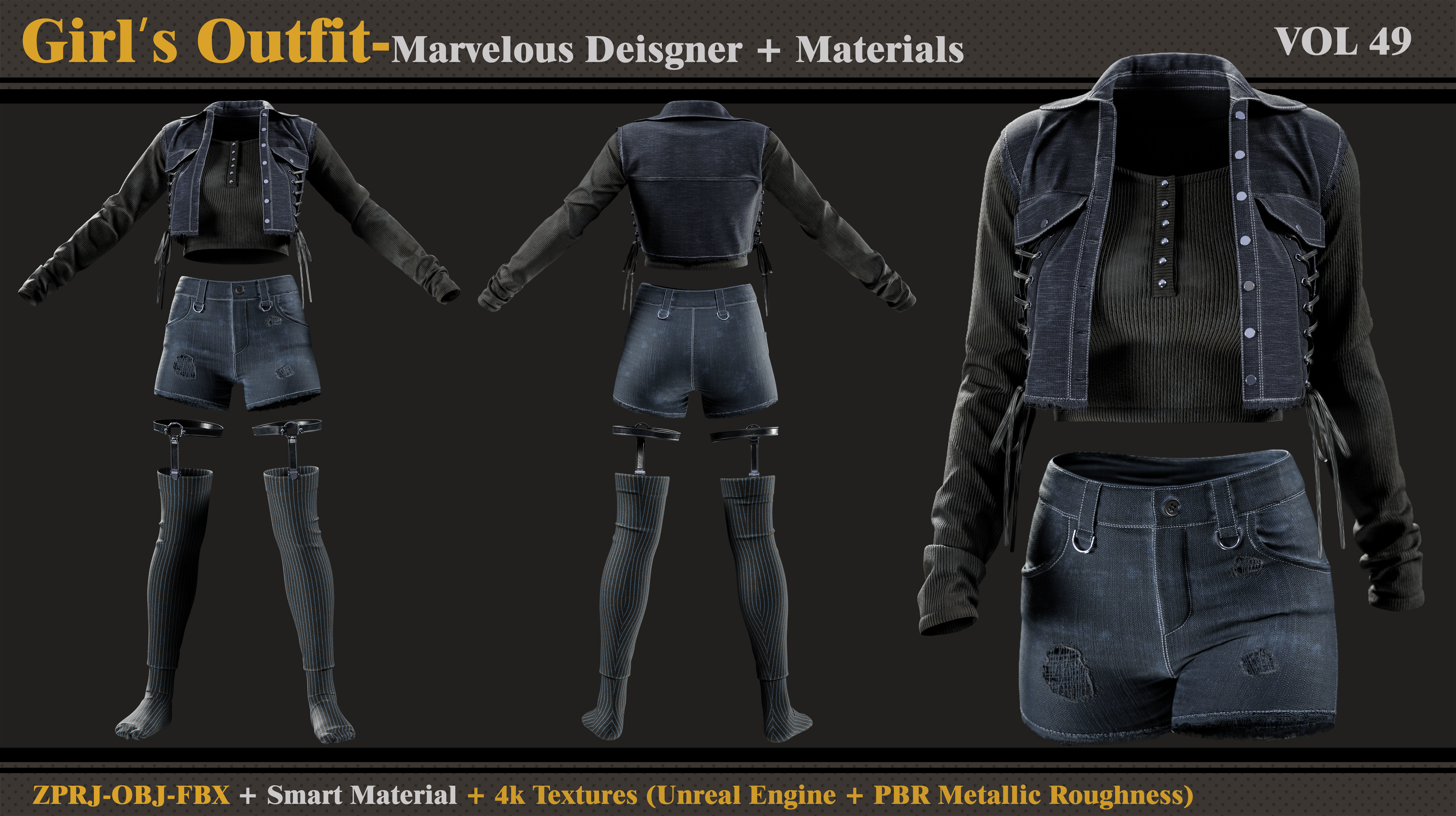 Girls Outfit- MD-Clo3d-Smart Material-Textures-OBJ-FBX 3D model_1