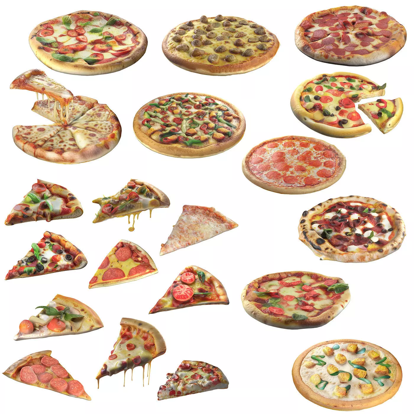 20 Pizza and Slices Collection   Low-poly 3D model_0