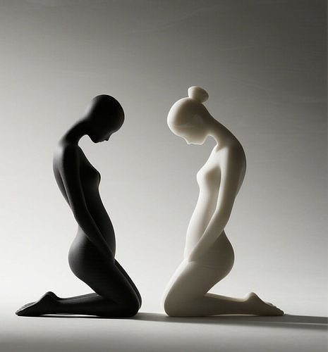Kneeling Silence Minimalist Twin Sculptures 3D print model