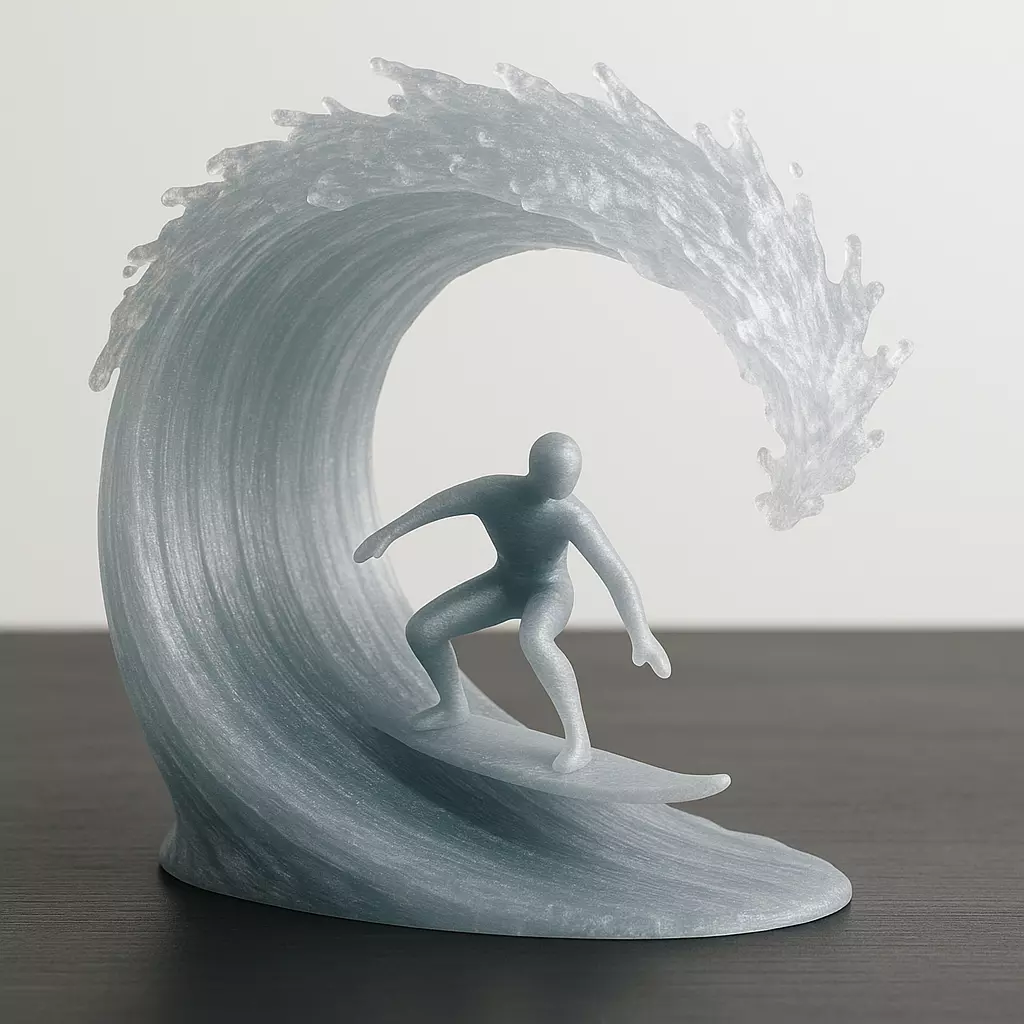 Surfer on Frozen Wave Sculpture 3D print model_0