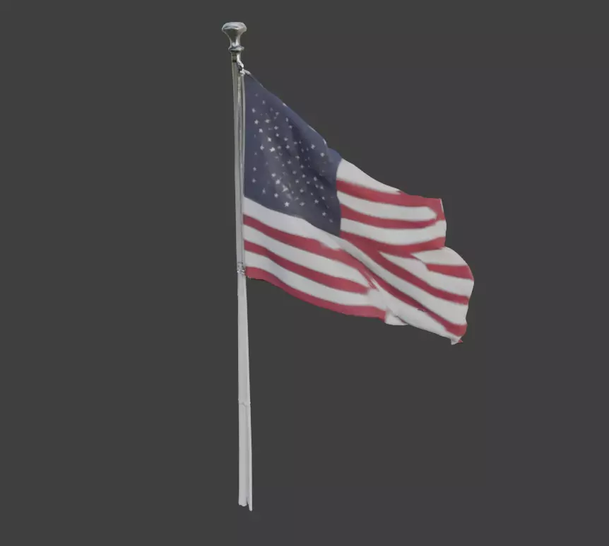 USA Flag on Flagpole 3D model_0