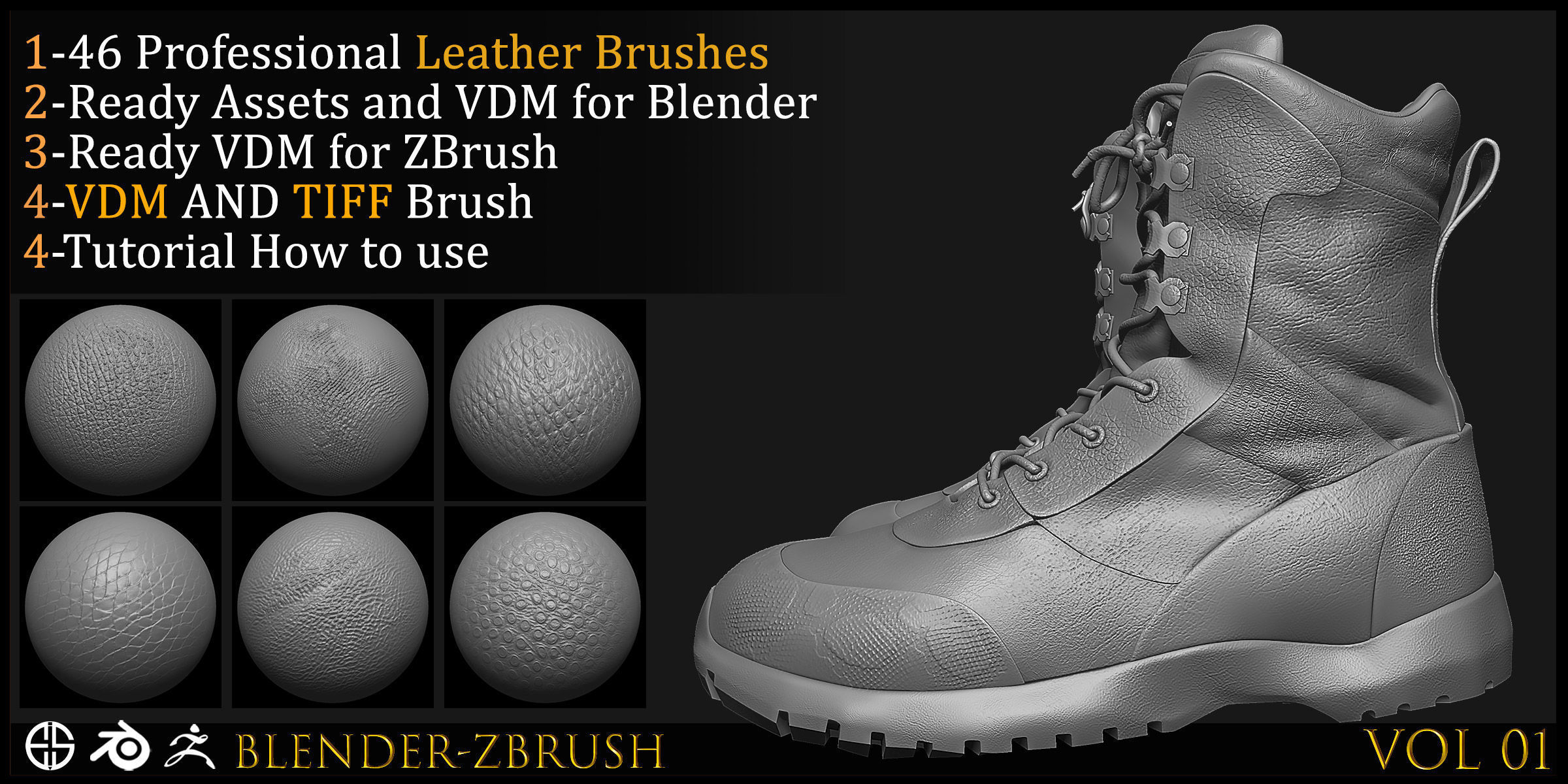 Leather Vdm Brush-46 Vdm-Alpha-Blender And Zbrush Brush-Vol 01 3D model_4