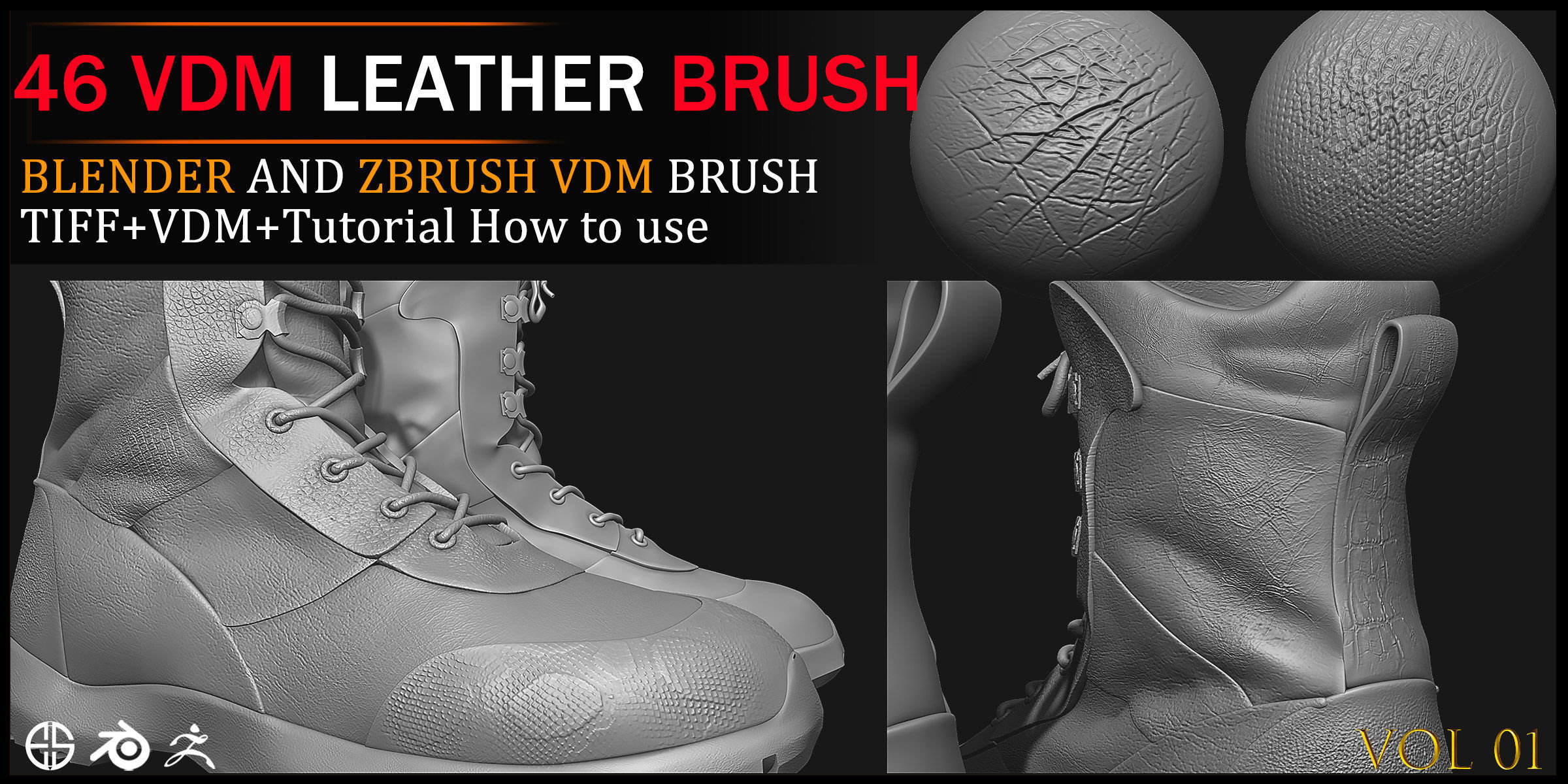 Leather Vdm Brush-46 Vdm-Alpha-Blender And Zbrush Brush-Vol 01 3D model_5