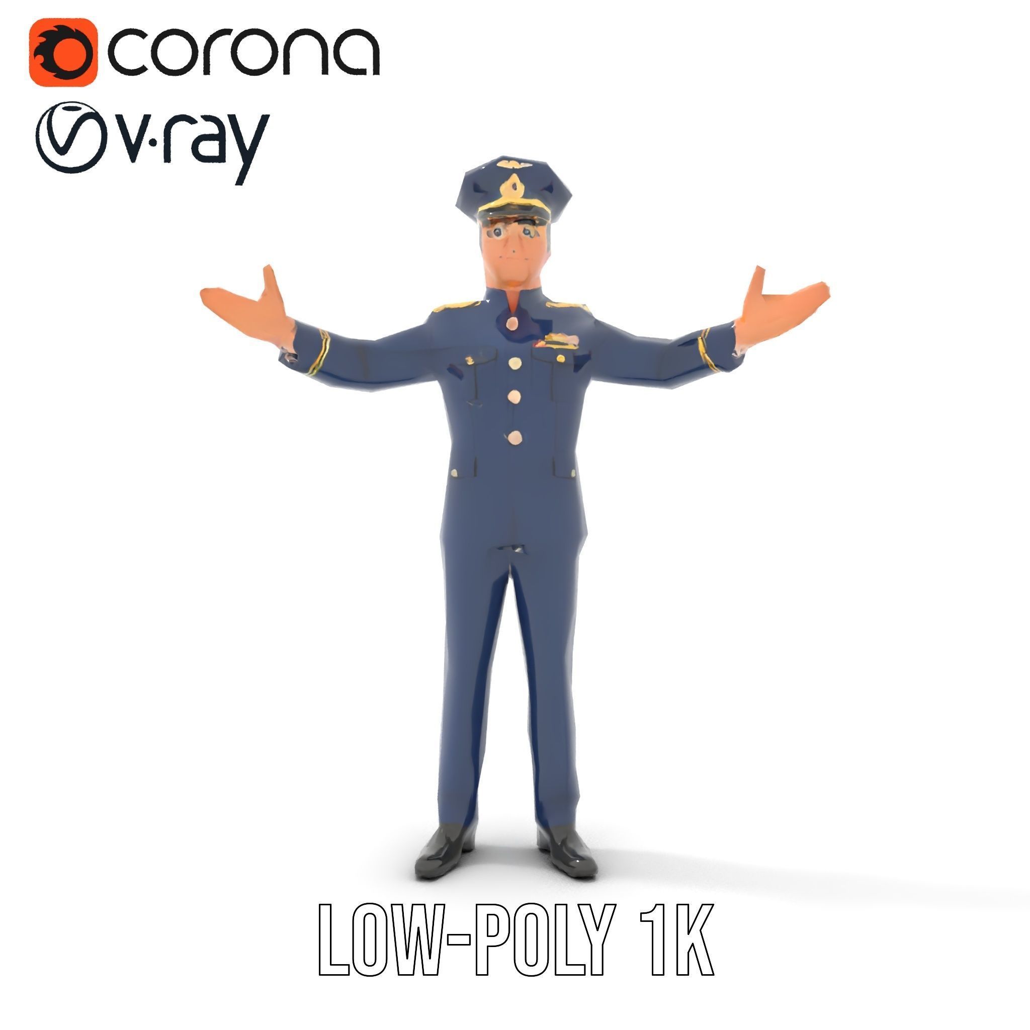 Airforce Officer D Character Model Rigged and Animated Low-poly 3D model_11