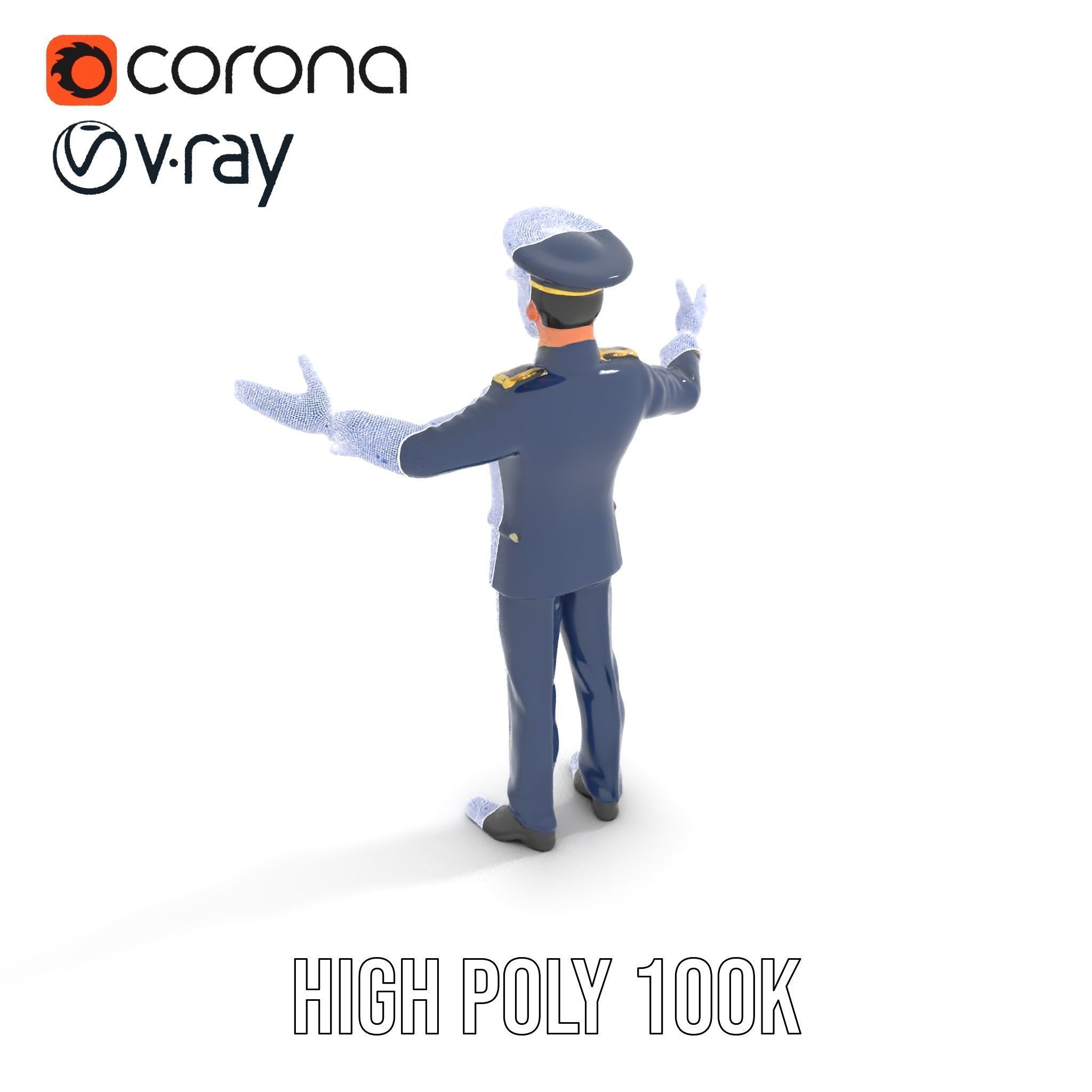 Airforce Officer D Character Model Rigged and Animated Low-poly 3D model_20