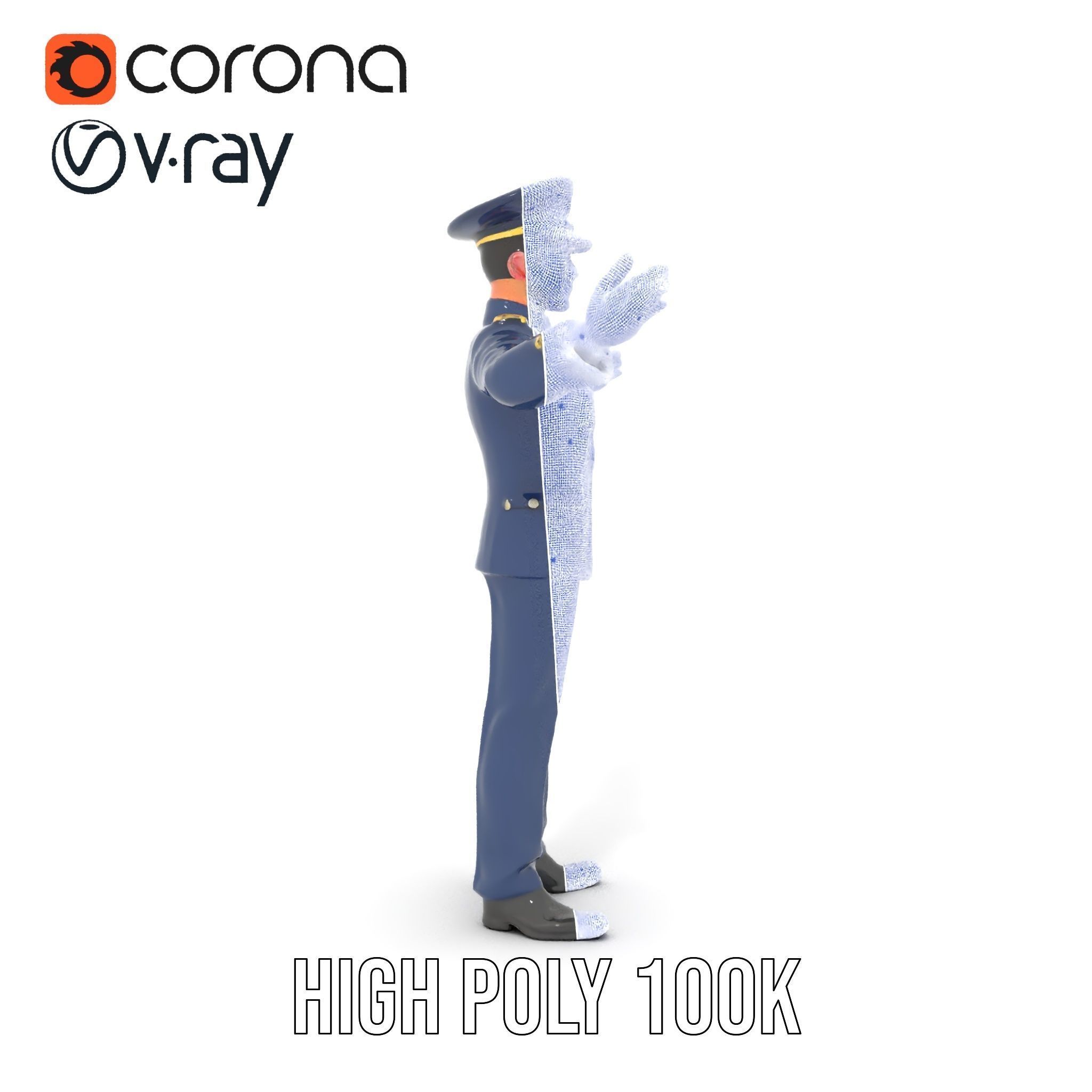 Airforce Officer D Character Model Rigged and Animated Low-poly 3D model_33