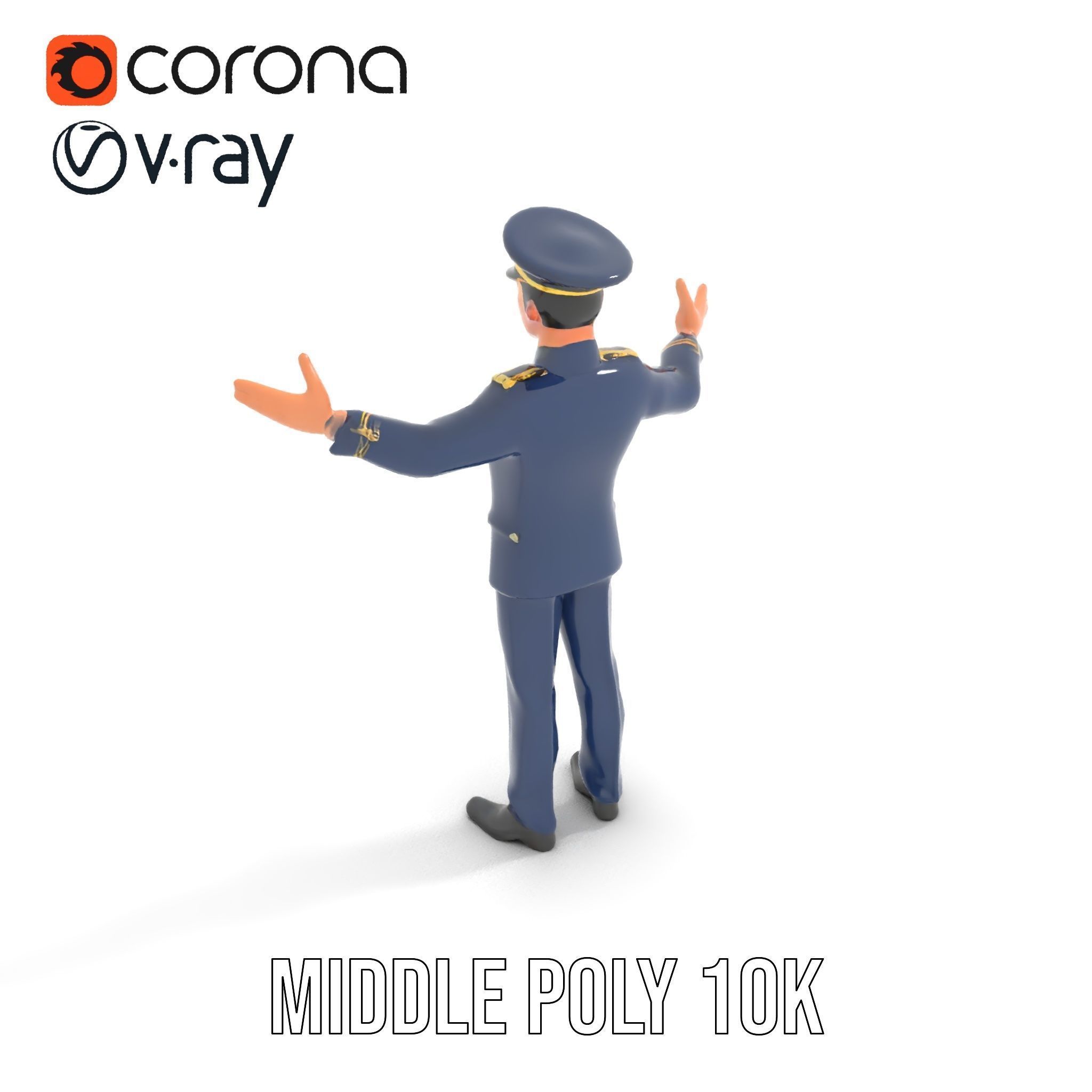 Airforce Officer D Character Model Rigged and Animated Low-poly 3D model_10