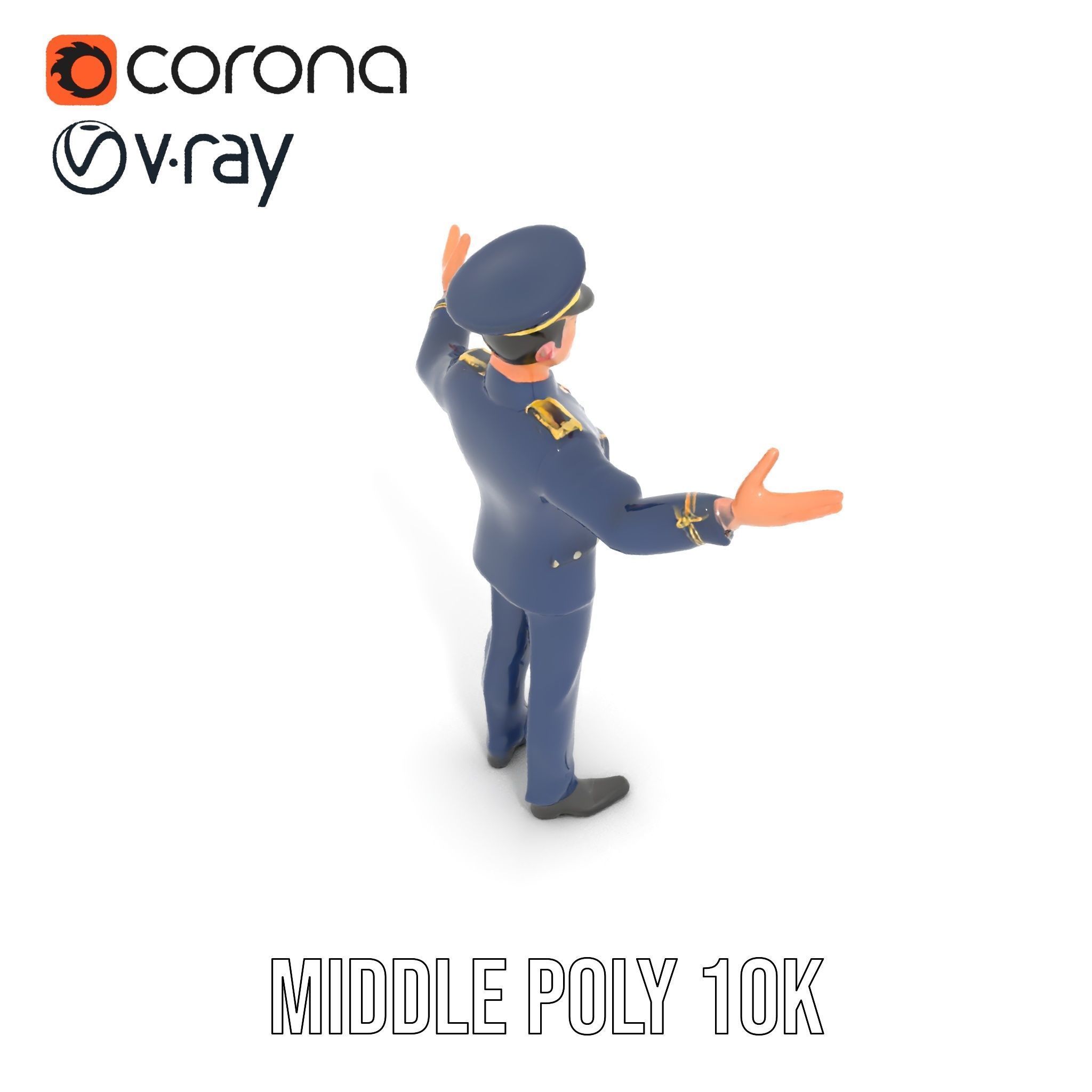 Airforce Officer D Character Model Rigged and Animated Low-poly 3D model_21