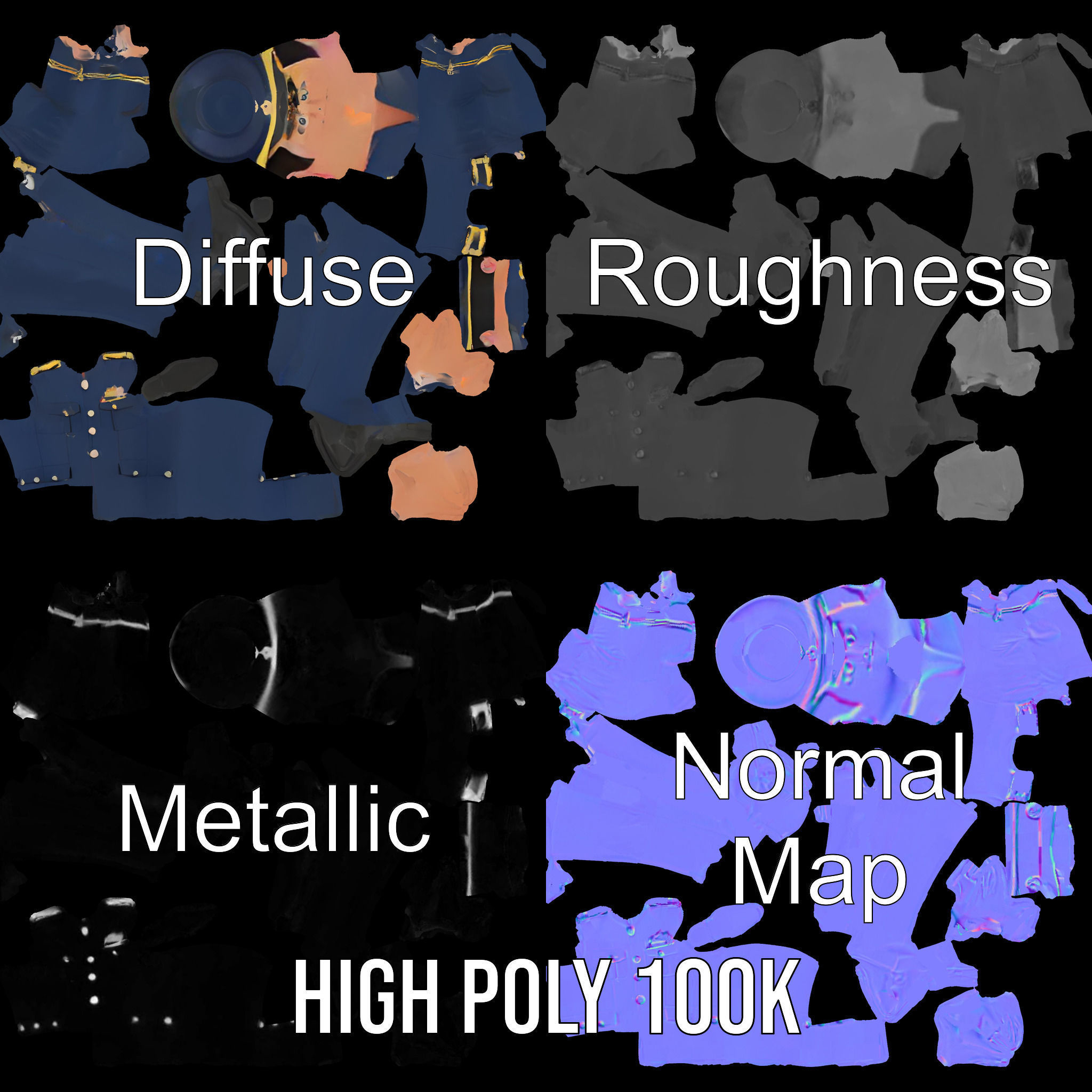 Airforce Officer D Character Model Rigged and Animated Low-poly 3D model_3