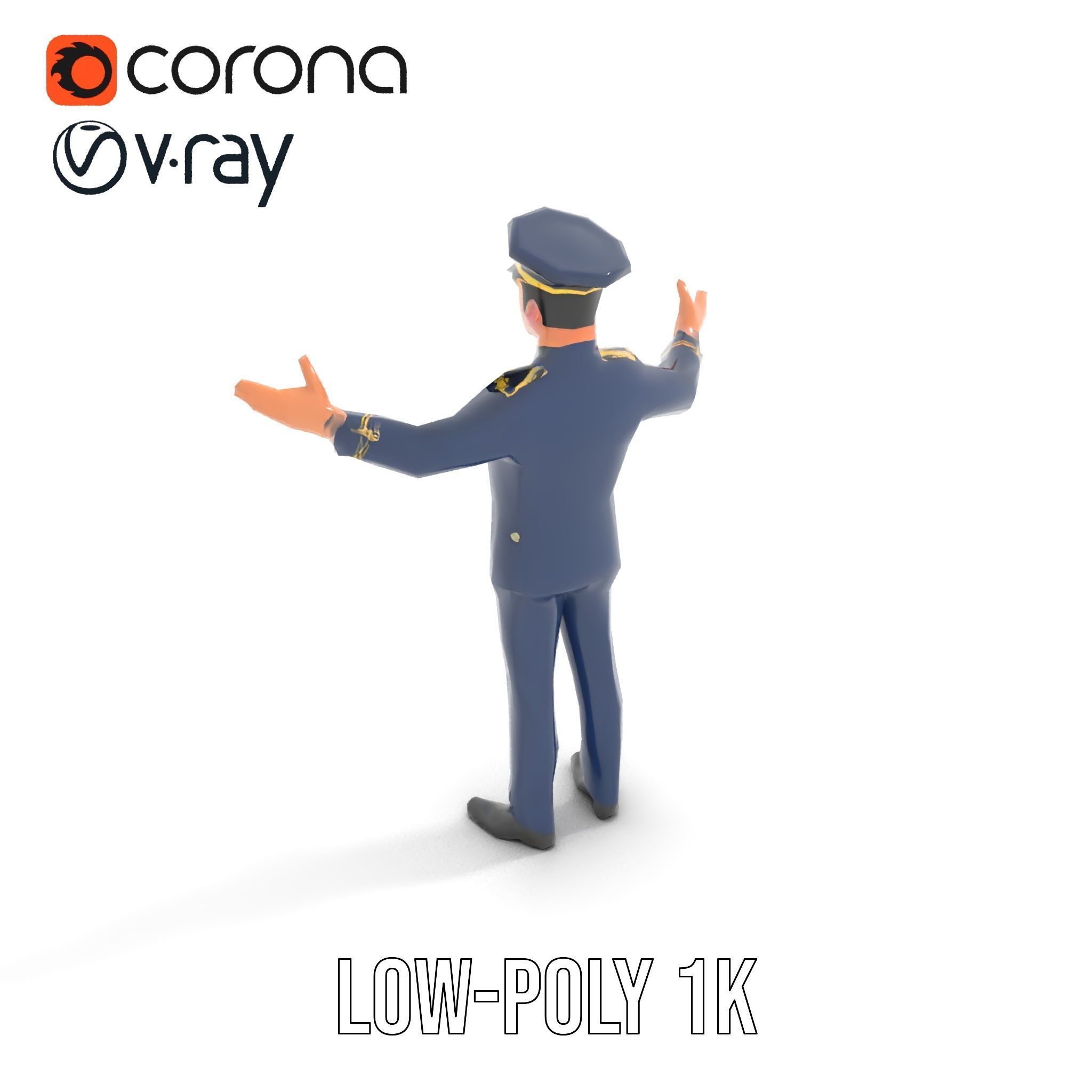 Airforce Officer D Character Model Rigged and Animated Low-poly 3D model_14