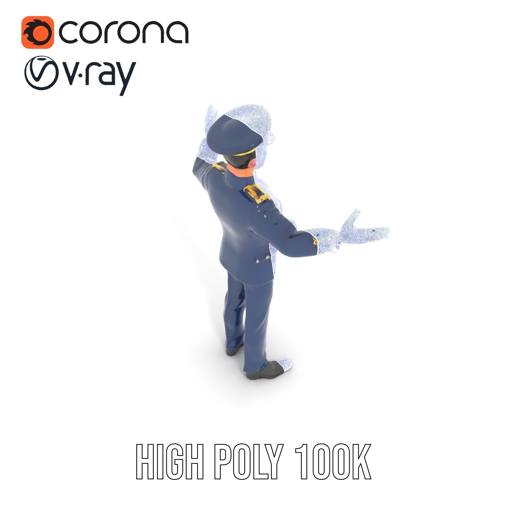 Airforce Officer D Character Model Rigged and Animated Low-poly 3D model_28