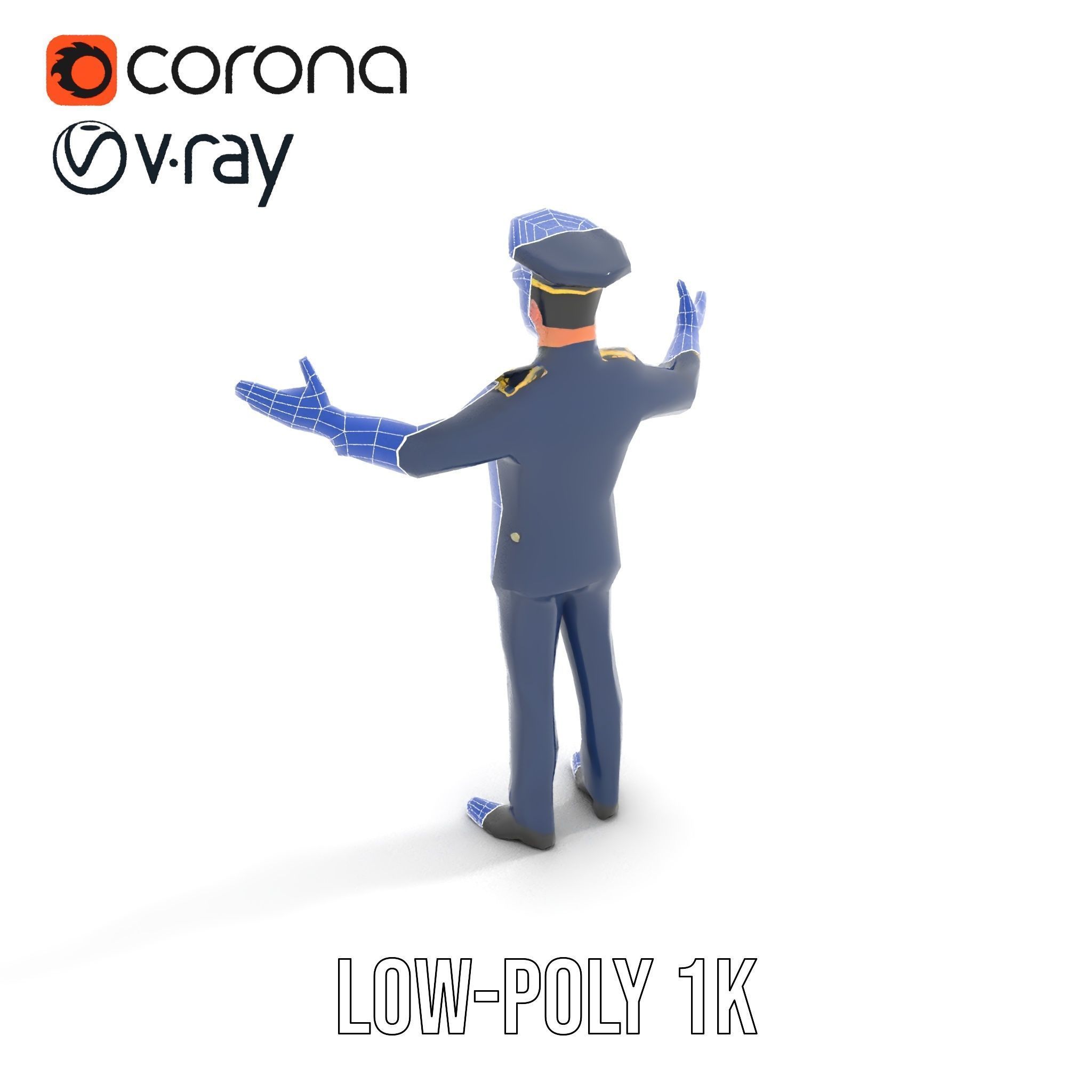 Airforce Officer D Character Model Rigged and Animated Low-poly 3D model_8