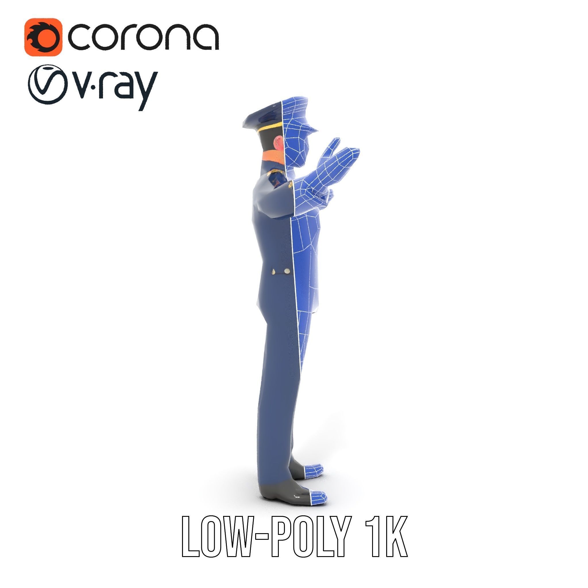 Airforce Officer D Character Model Rigged and Animated Low-poly 3D model_30