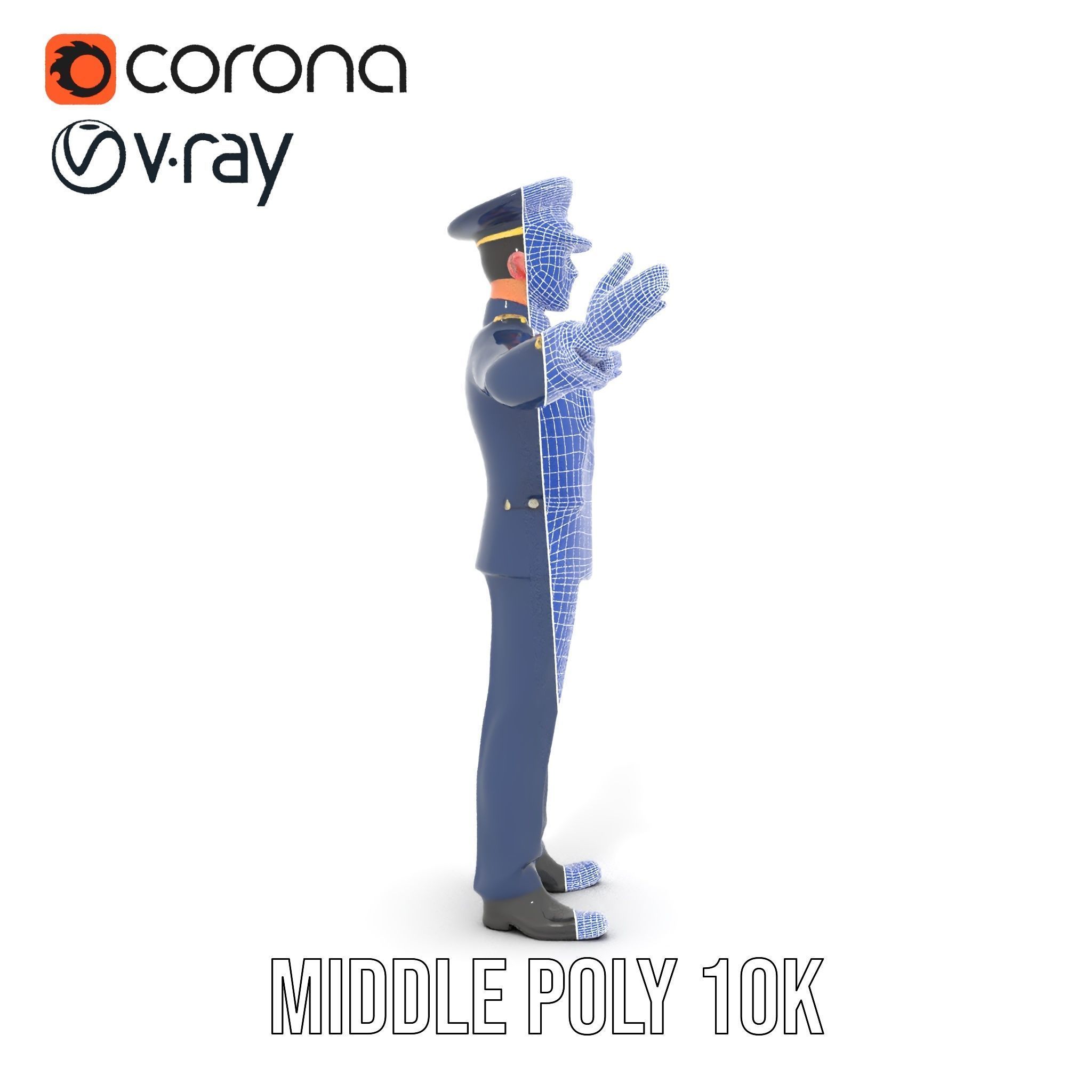 Airforce Officer D Character Model Rigged and Animated Low-poly 3D model_29