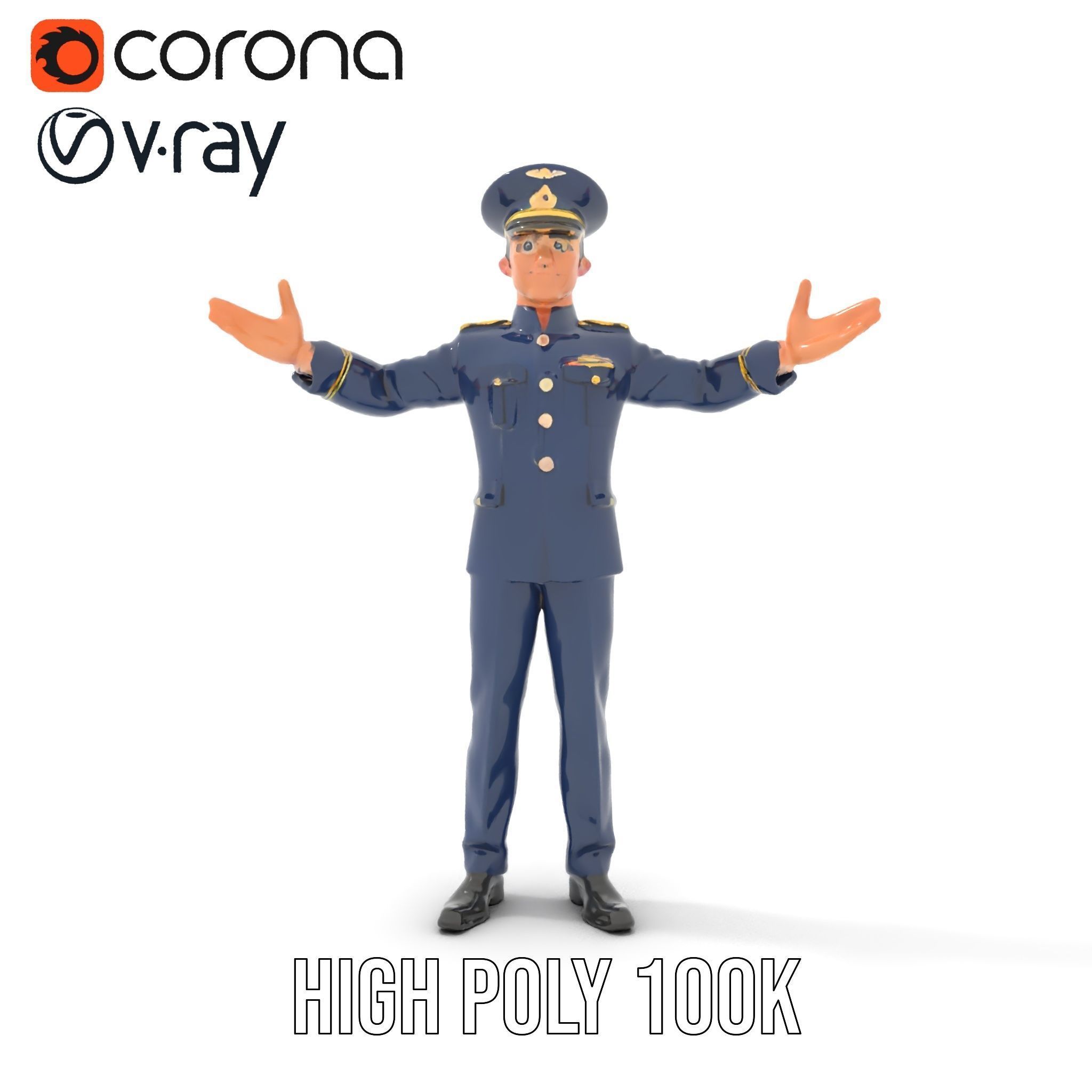 Airforce Officer D Character Model Rigged and Animated Low-poly 3D model_17