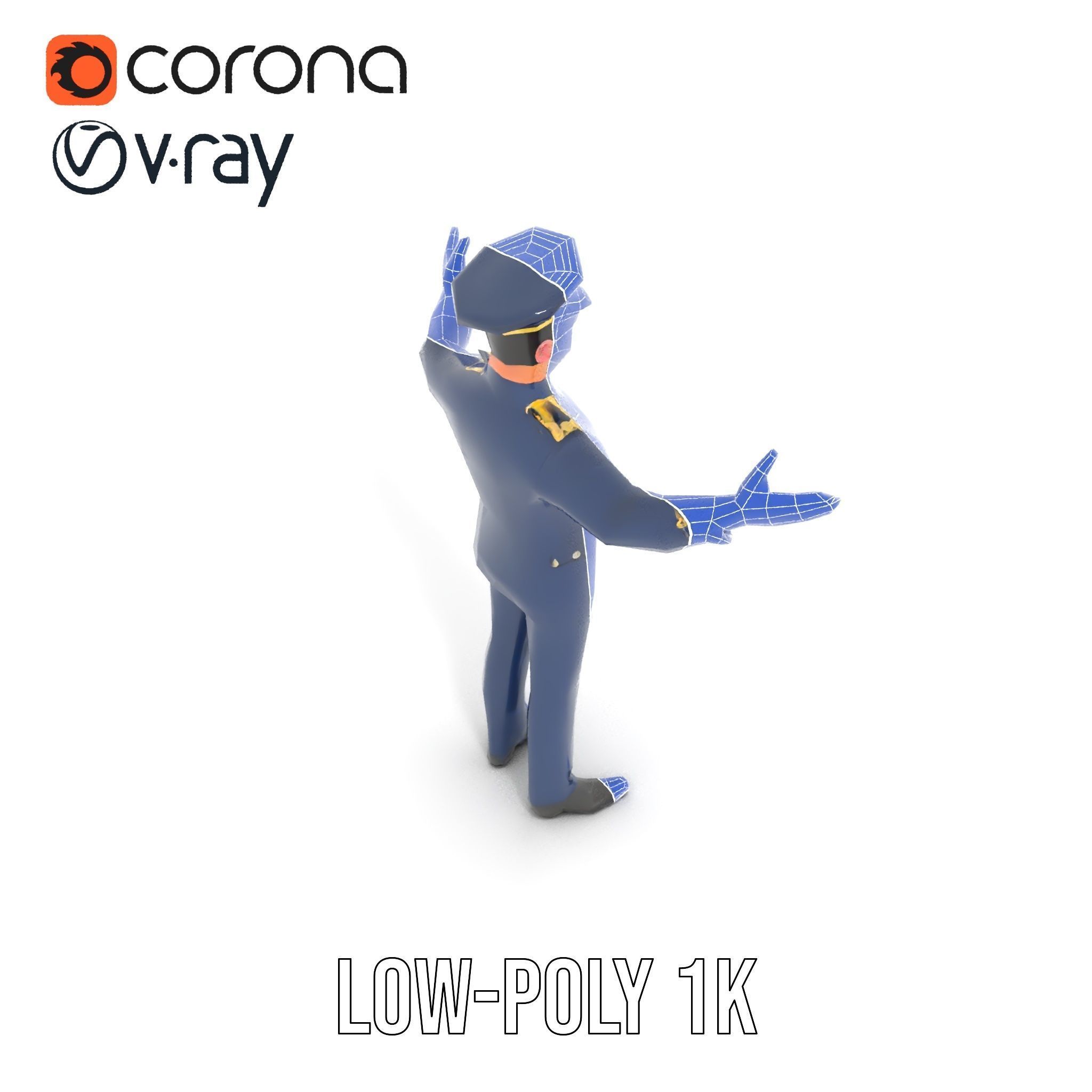 Airforce Officer D Character Model Rigged and Animated Low-poly 3D model_19