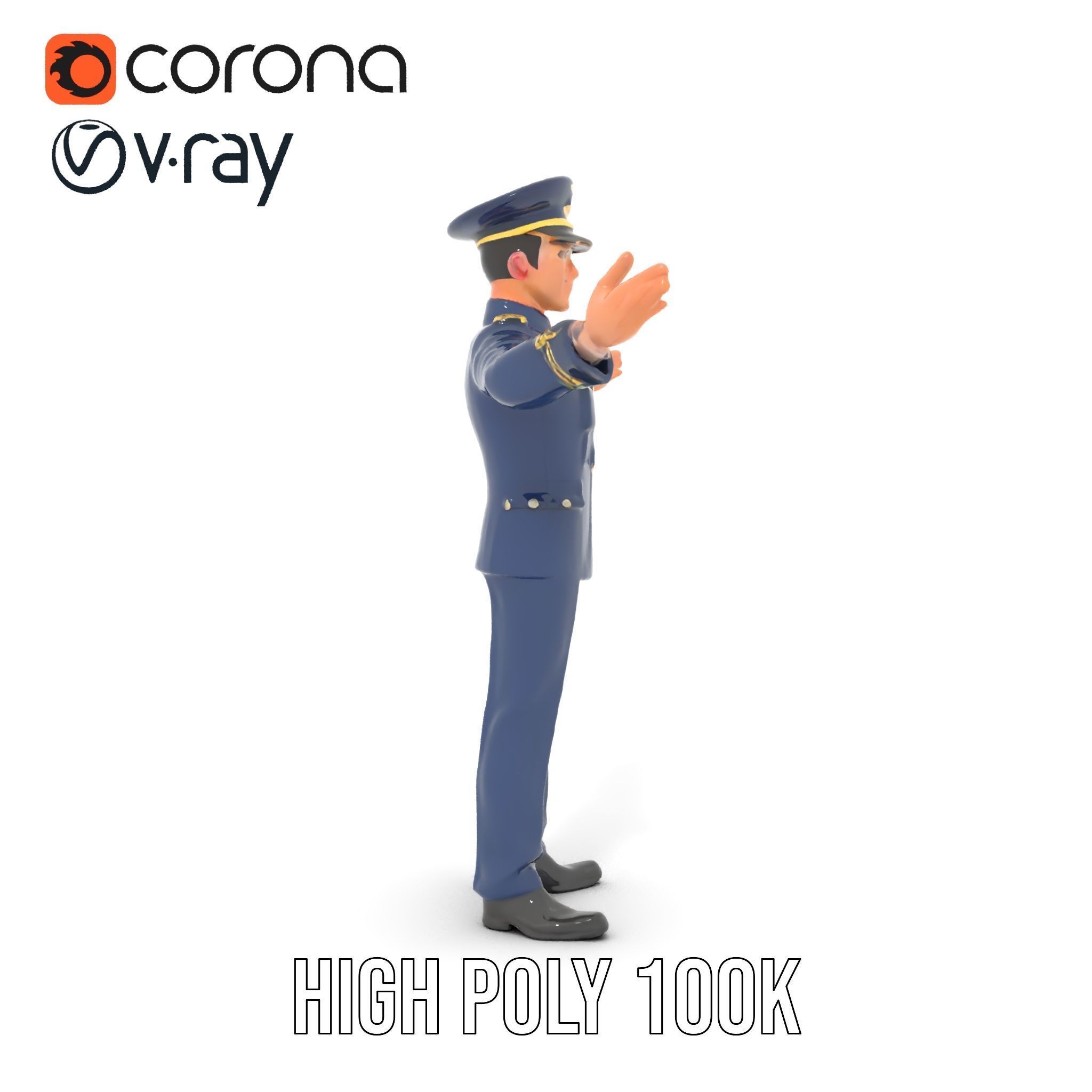 Airforce Officer D Character Model Rigged and Animated Low-poly 3D model_23