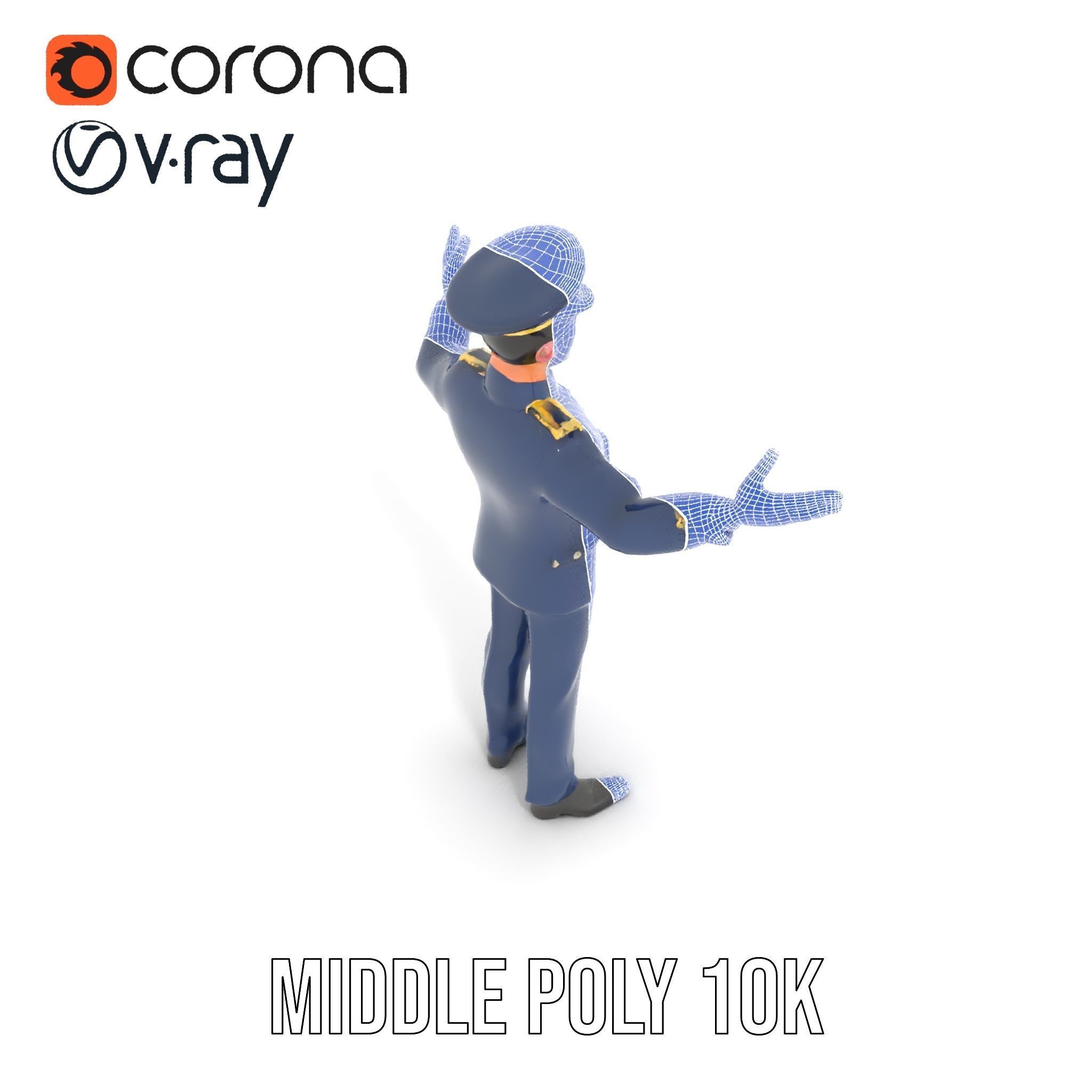 Airforce Officer D Character Model Rigged and Animated Low-poly 3D model_26