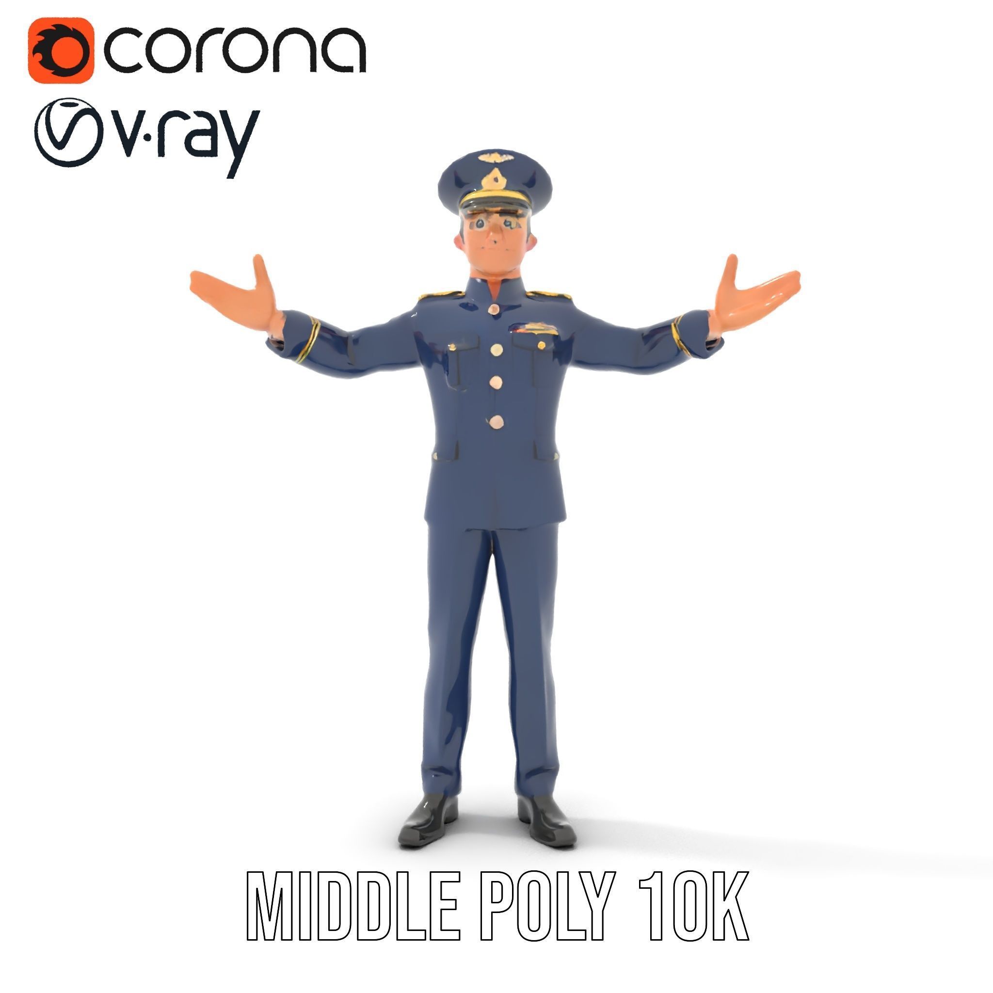 Airforce Officer D Character Model Rigged and Animated Low-poly 3D model_15