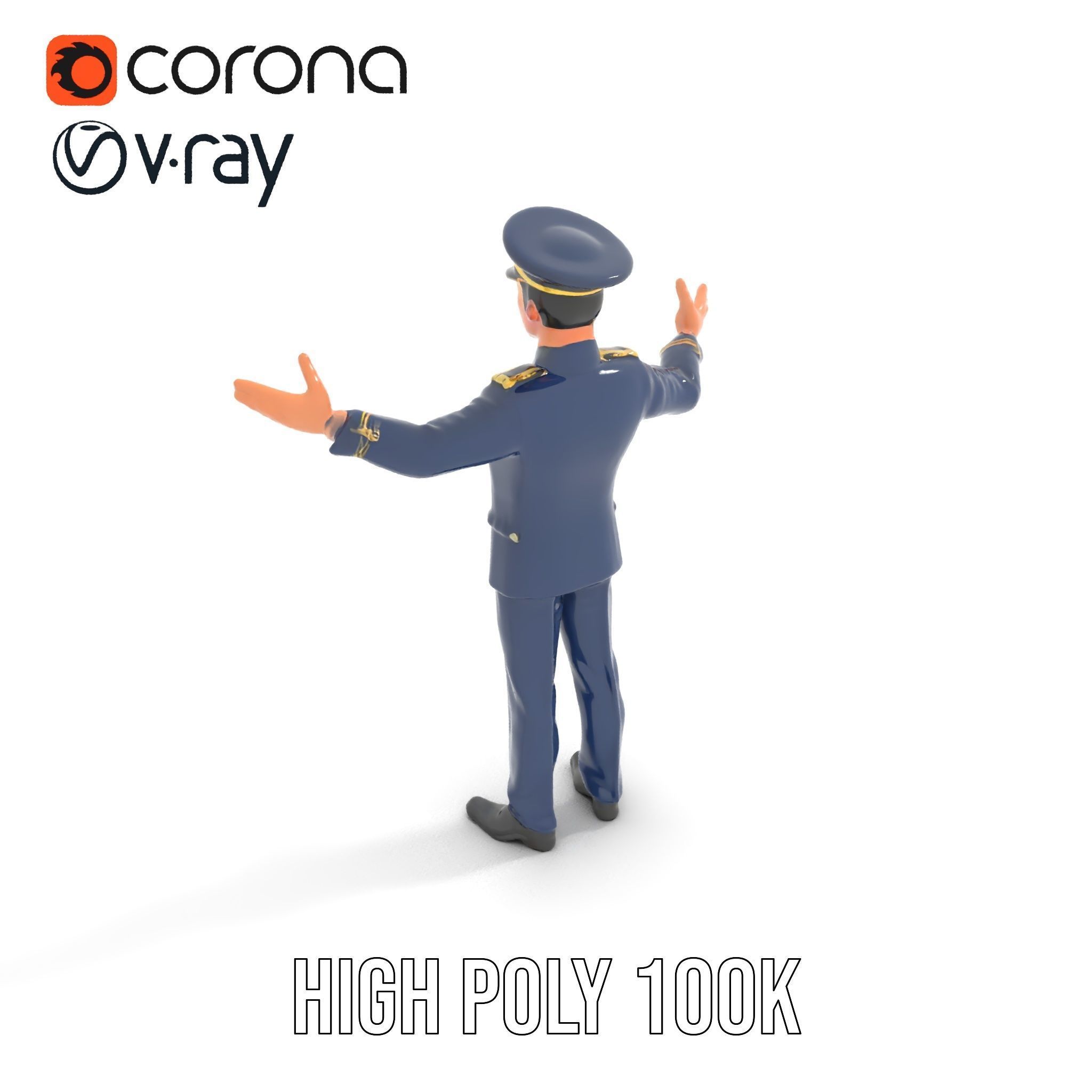 Airforce Officer D Character Model Rigged and Animated Low-poly 3D model_12