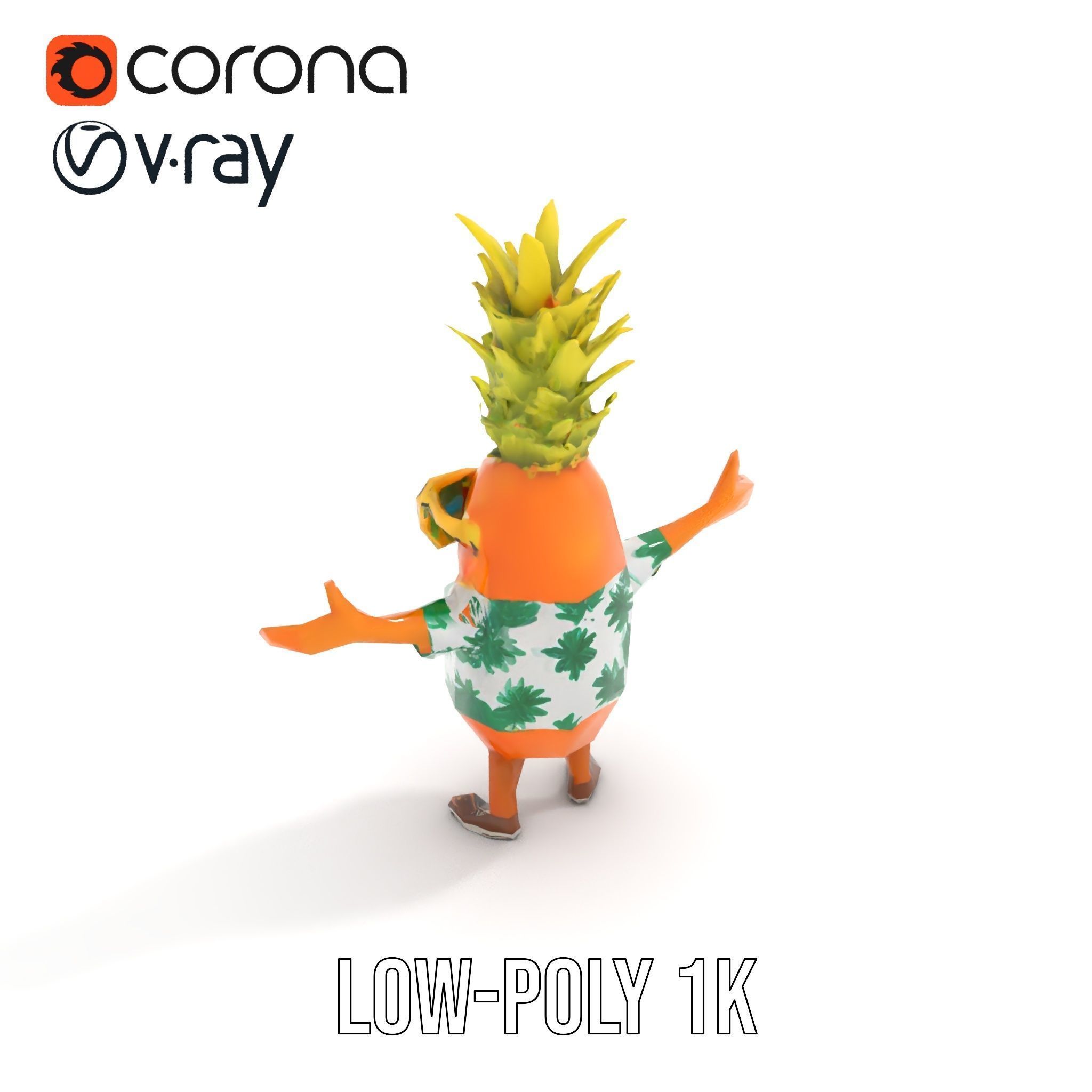 Tropical Pineapple Character Rigged and Animated Low-poly 3D model_9