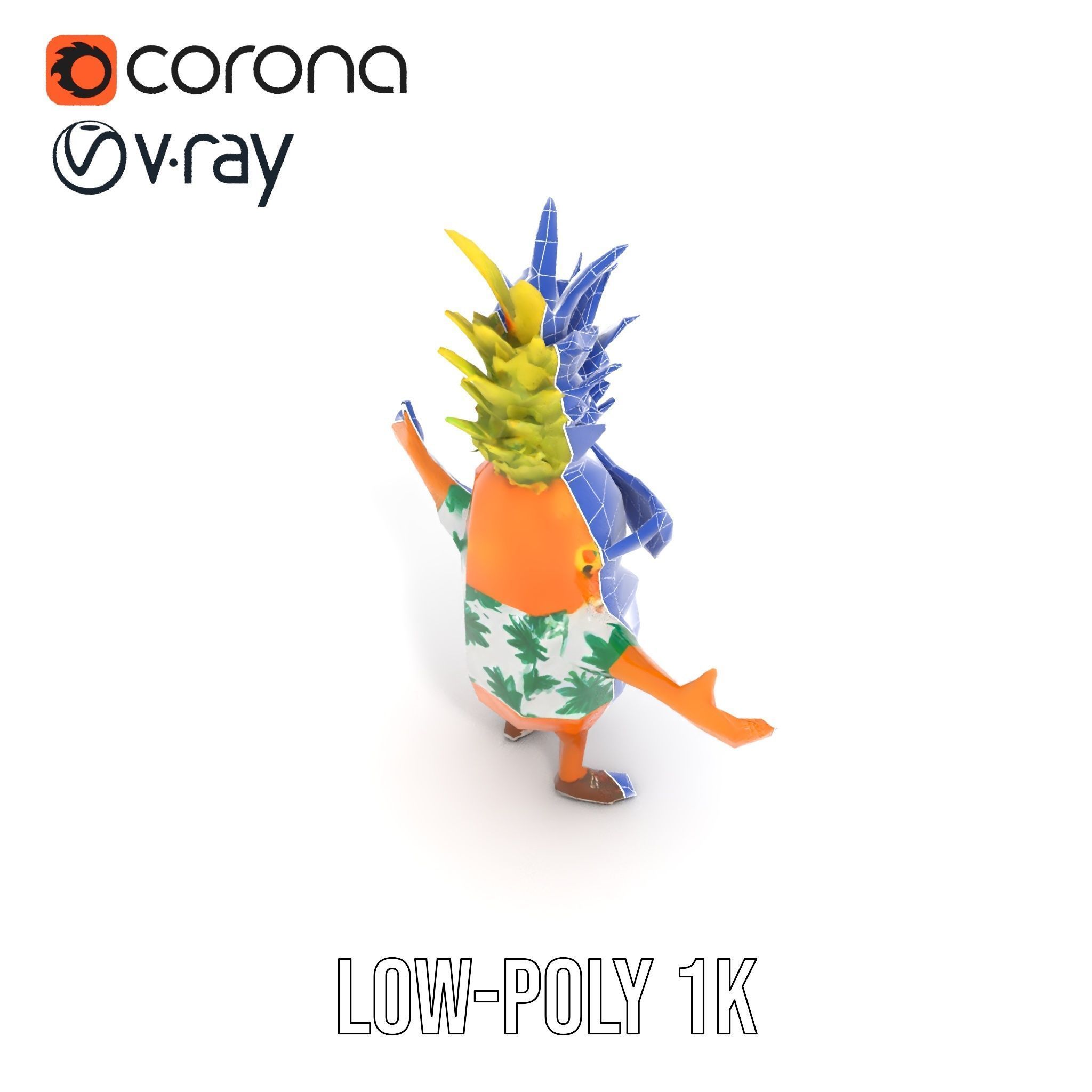 Tropical Pineapple Character Rigged and Animated Low-poly 3D model_22