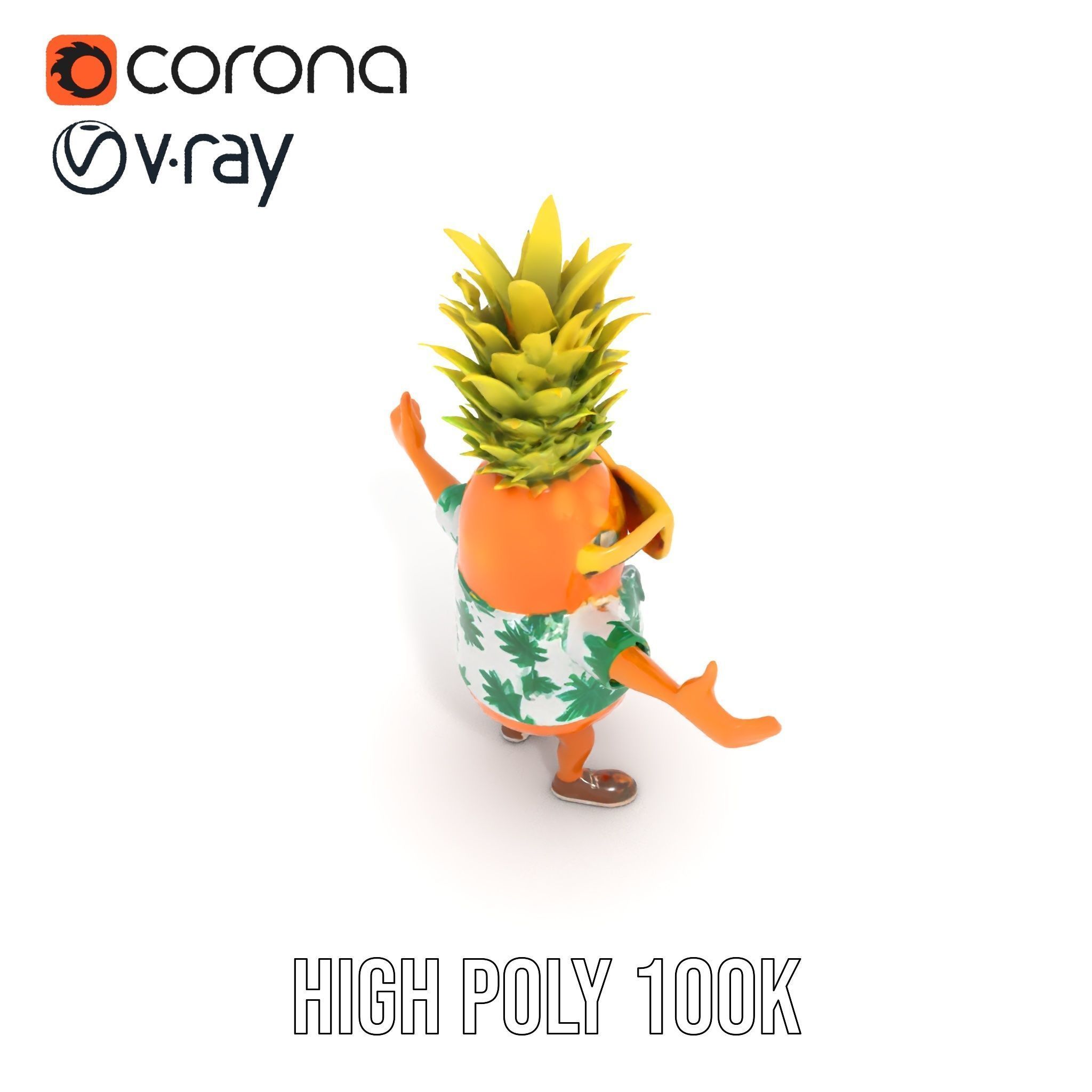 Tropical Pineapple Character Rigged and Animated Low-poly 3D model_23
