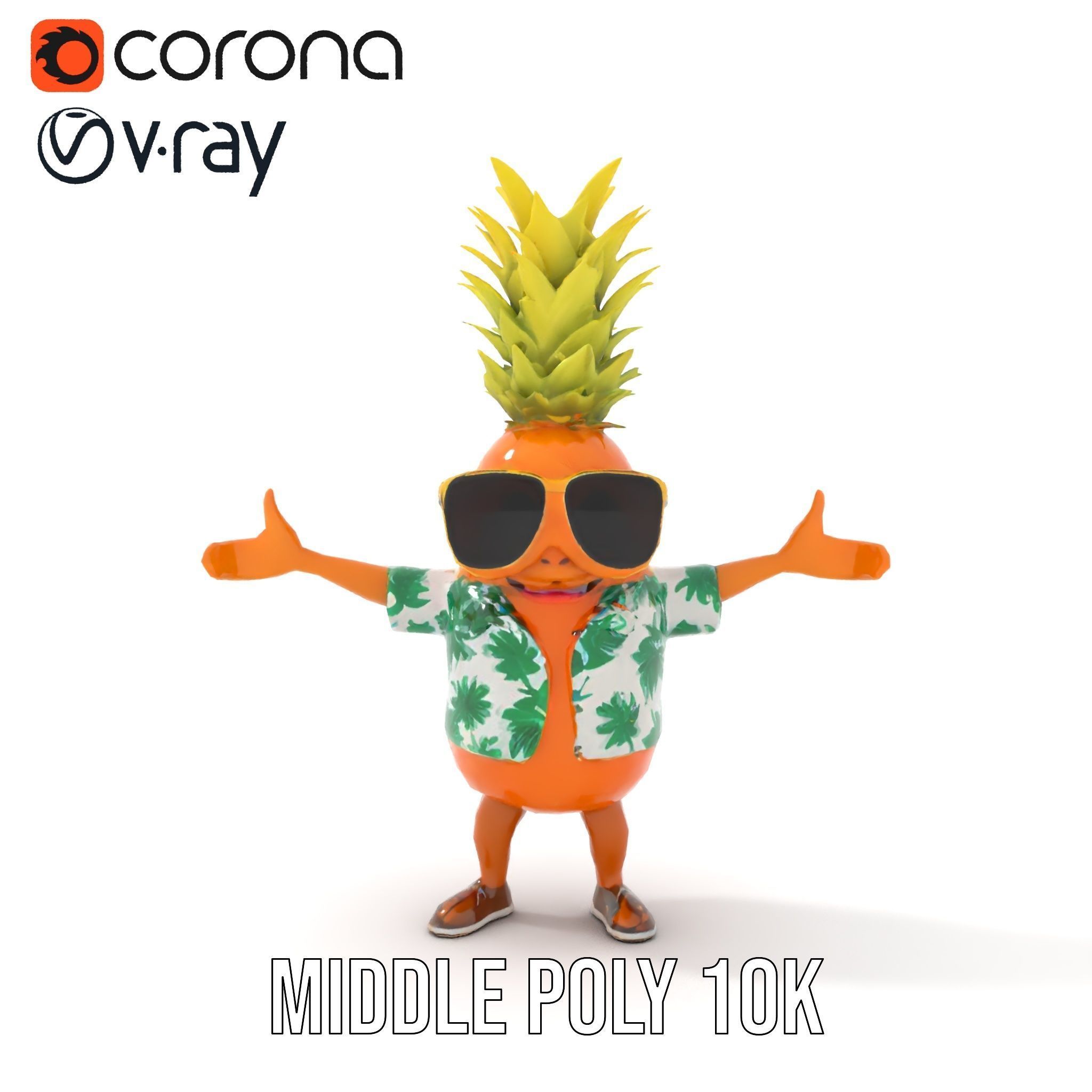 Tropical Pineapple Character Rigged and Animated Low-poly 3D model_18