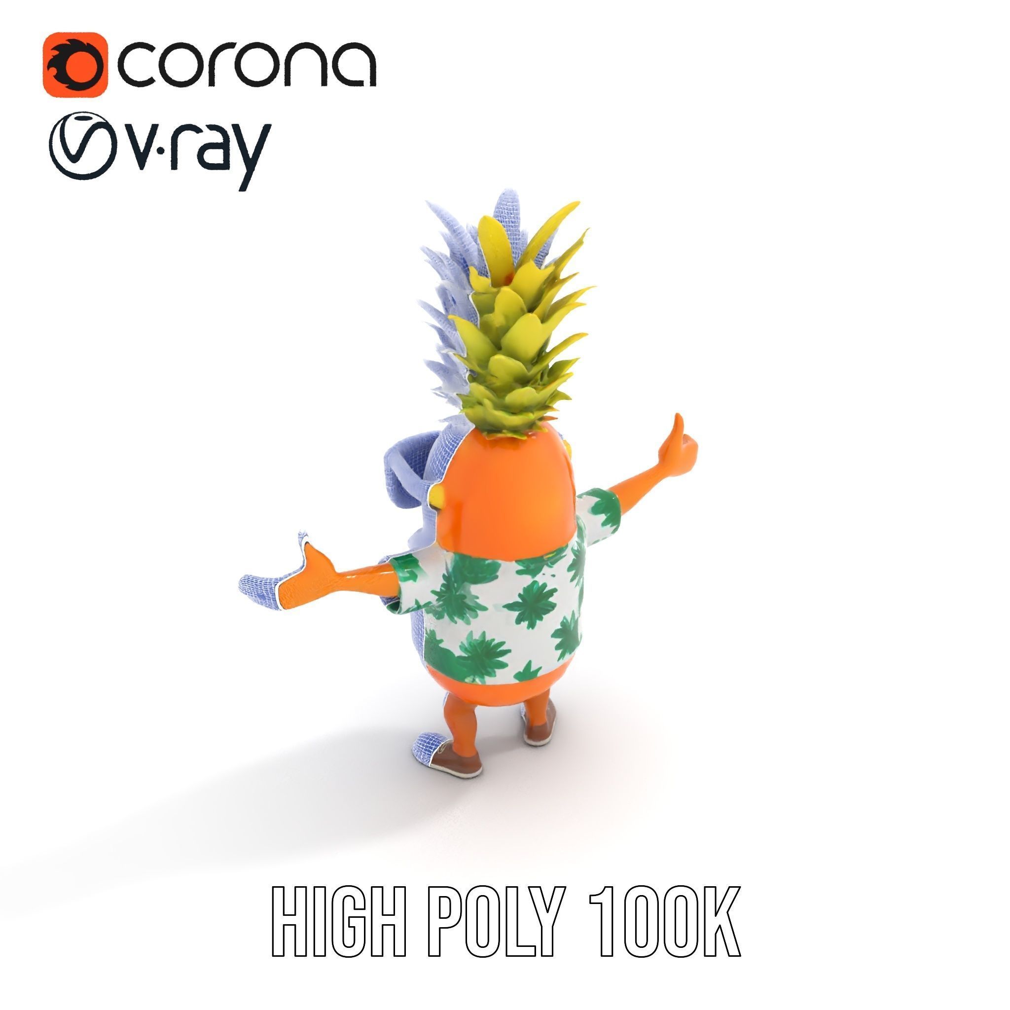 Tropical Pineapple Character Rigged and Animated Low-poly 3D model_15