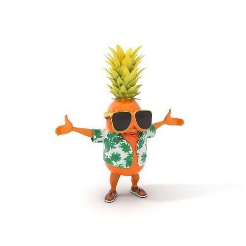 Tropical Pineapple Character Rigged and Animated Low-poly 3D model