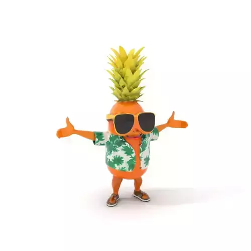 Tropical Pineapple Character Rigged and Animated Low-poly 3D model