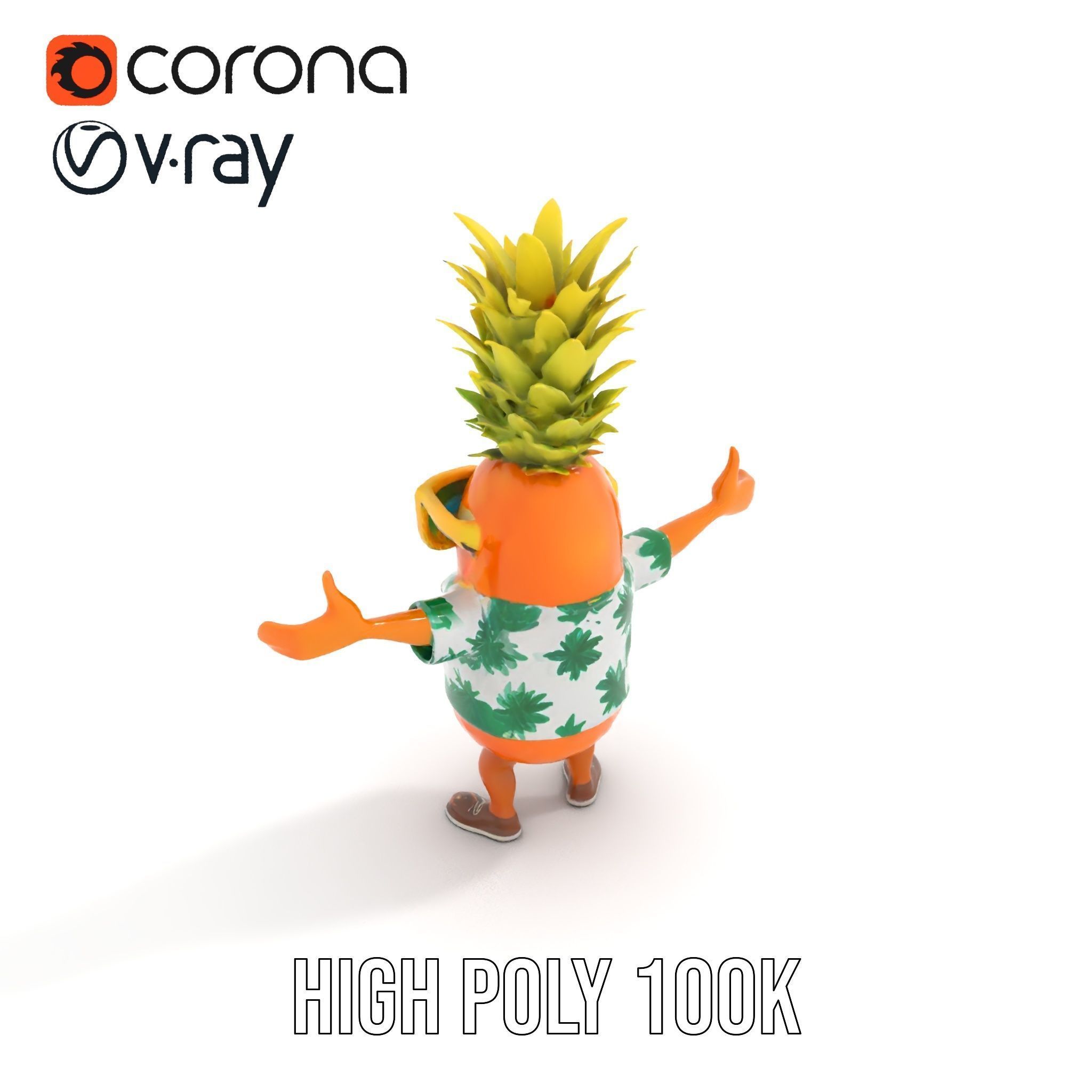 Tropical Pineapple Character Rigged and Animated Low-poly 3D model_26