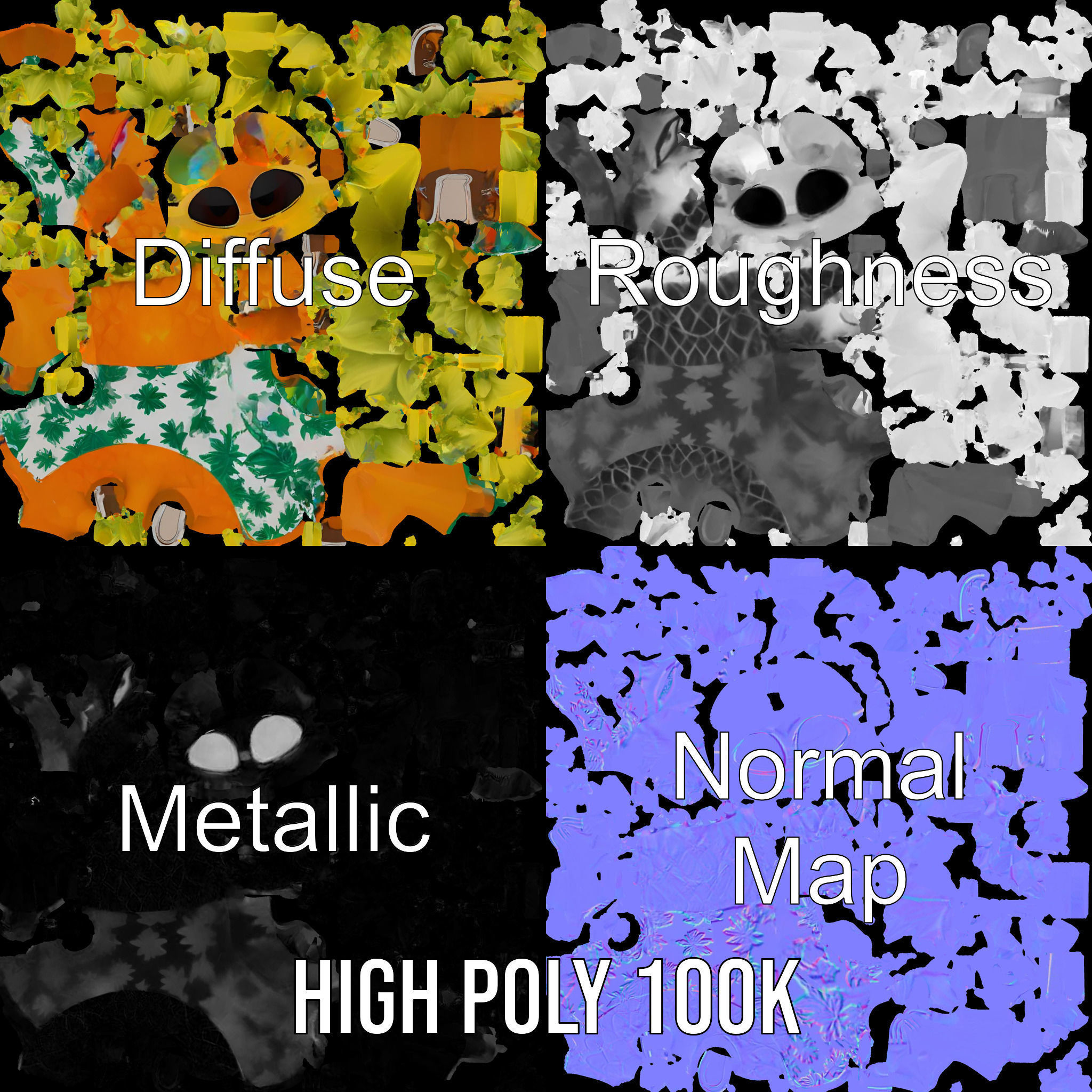 Tropical Pineapple Character Rigged and Animated Low-poly 3D model_3