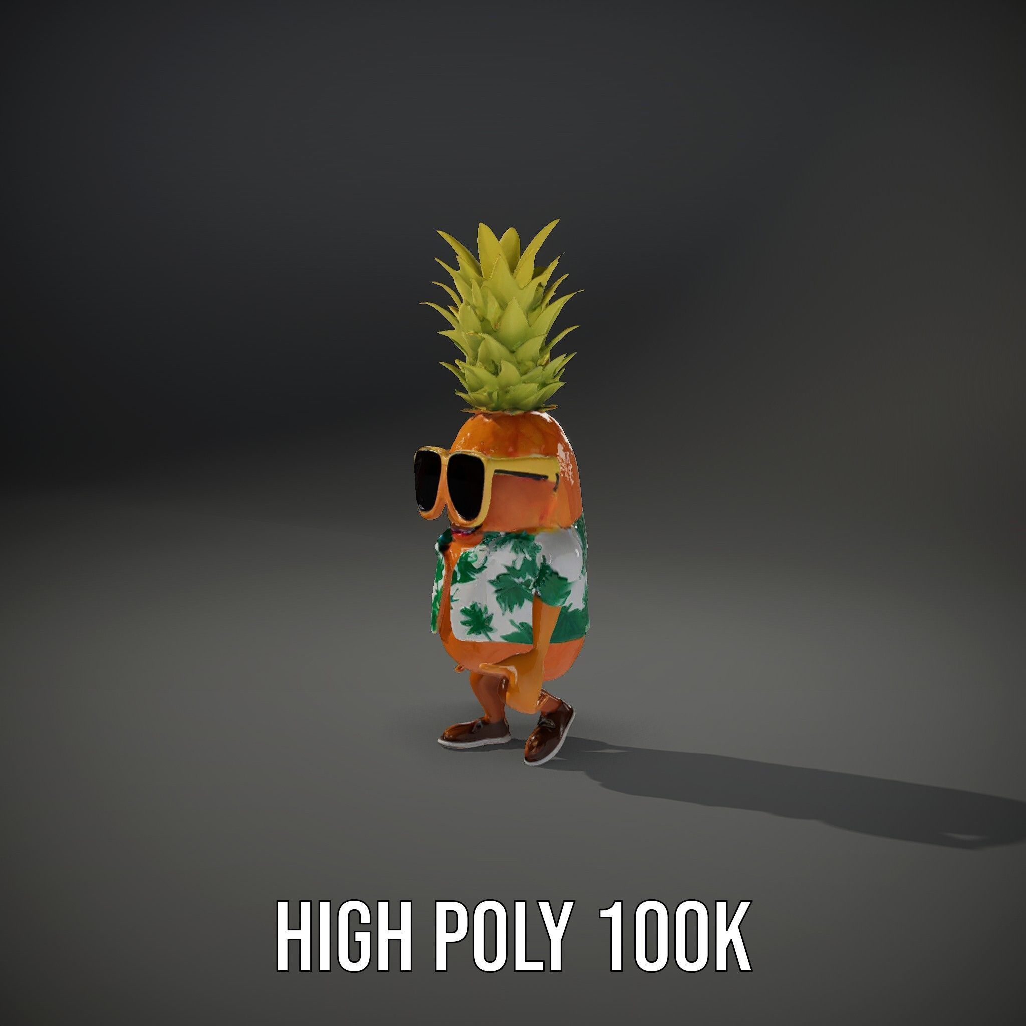 Tropical Pineapple Character Rigged and Animated Low-poly 3D model_10