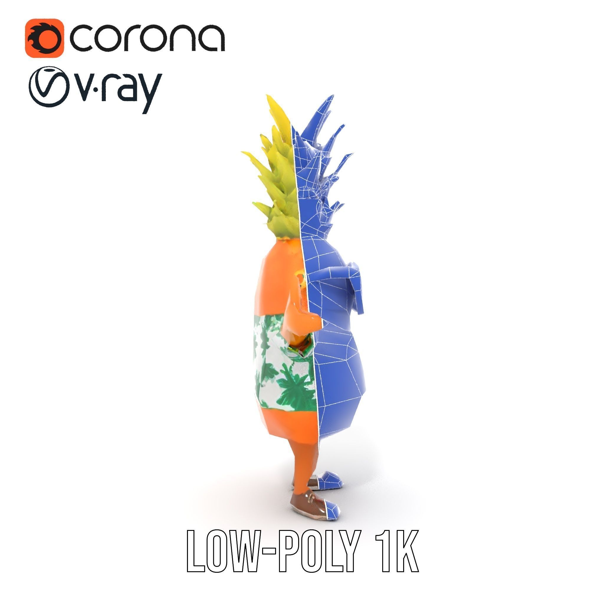 Tropical Pineapple Character Rigged and Animated Low-poly 3D model_31