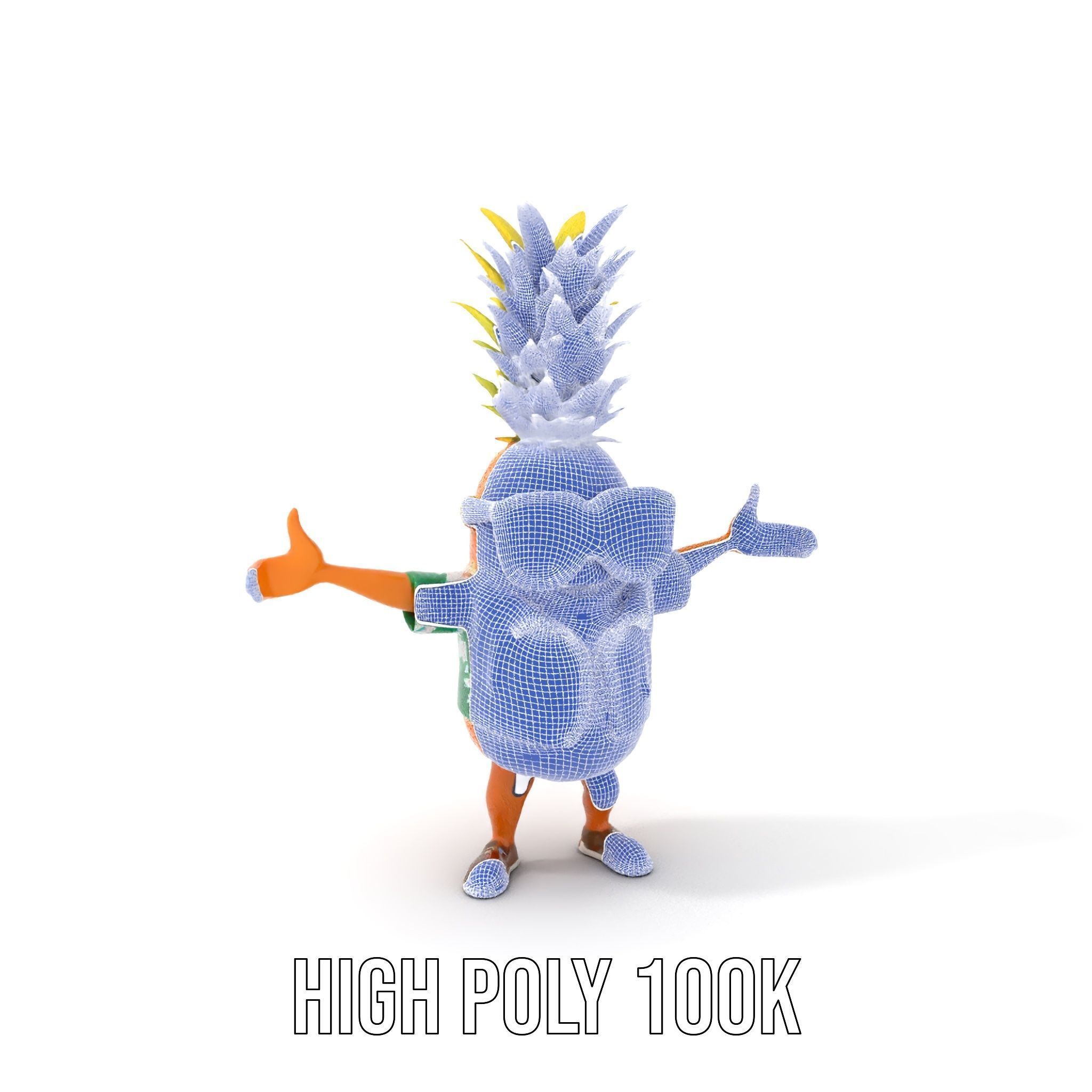 Tropical Pineapple Character Rigged and Animated Low-poly 3D model_4