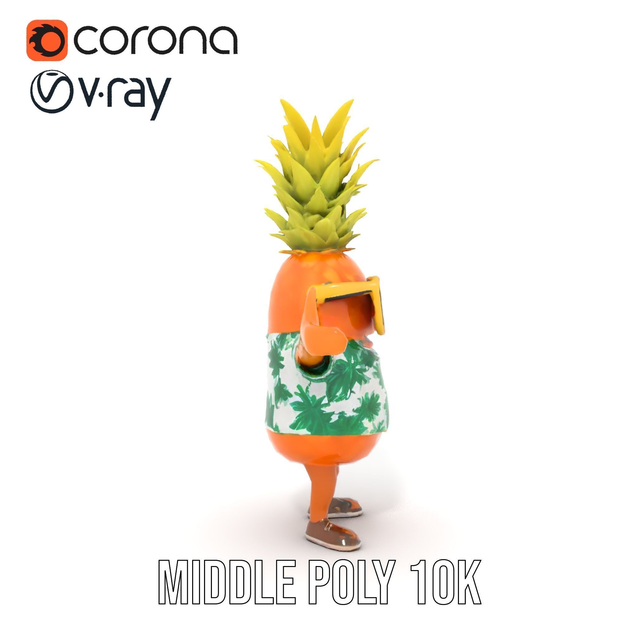 Tropical Pineapple Character Rigged and Animated Low-poly 3D model_21
