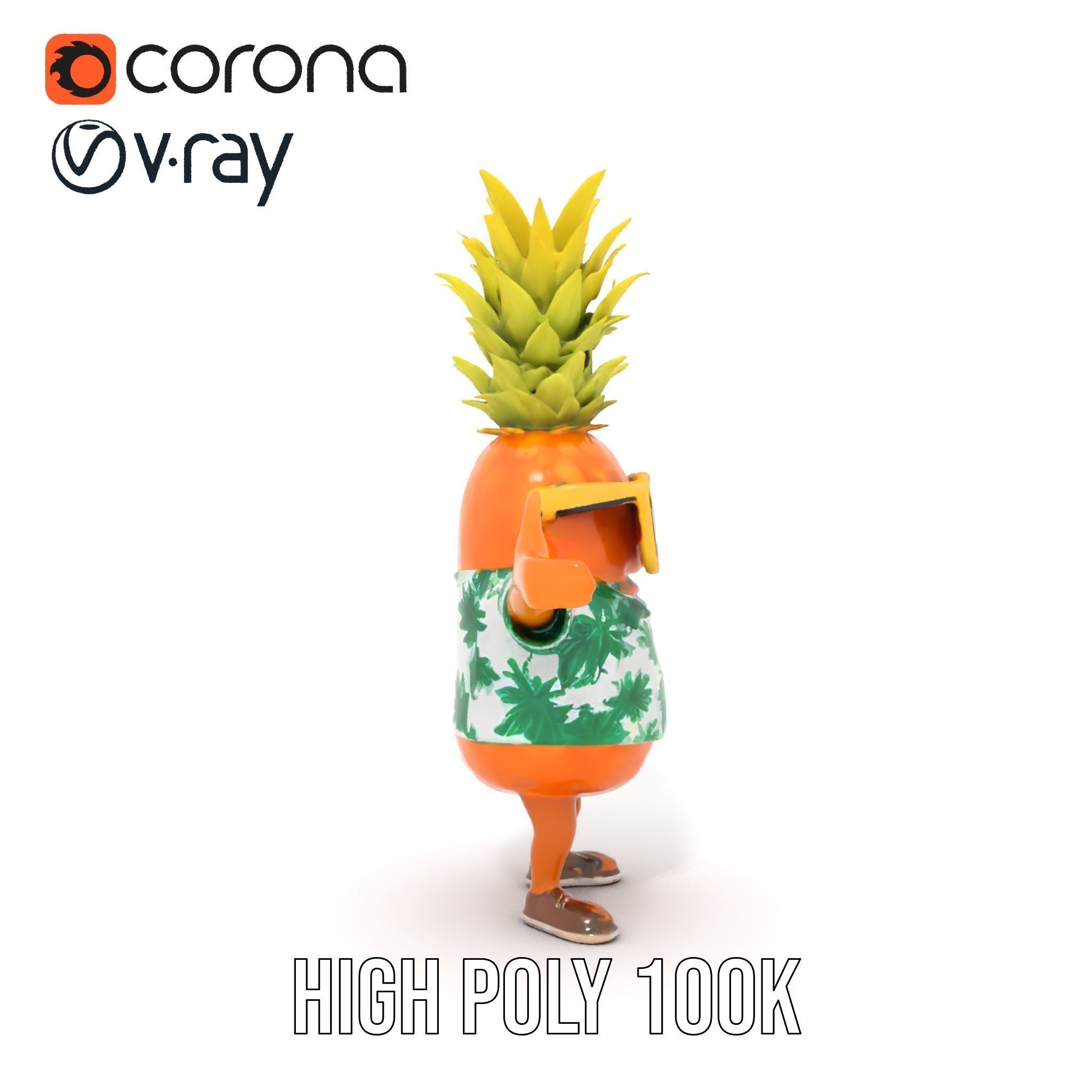 Tropical Pineapple Character Rigged and Animated Low-poly 3D model_29