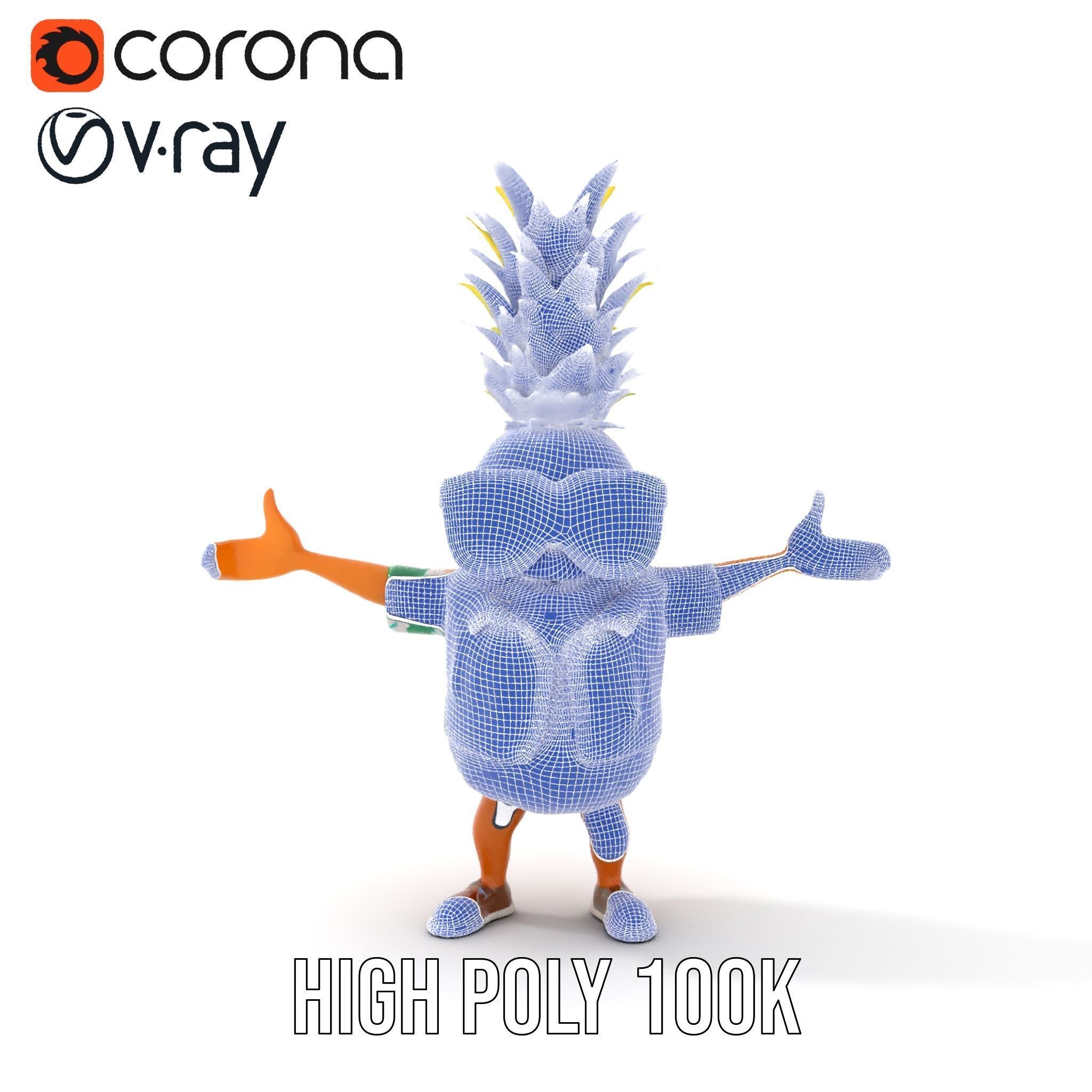 Tropical Pineapple Character Rigged and Animated Low-poly 3D model_36