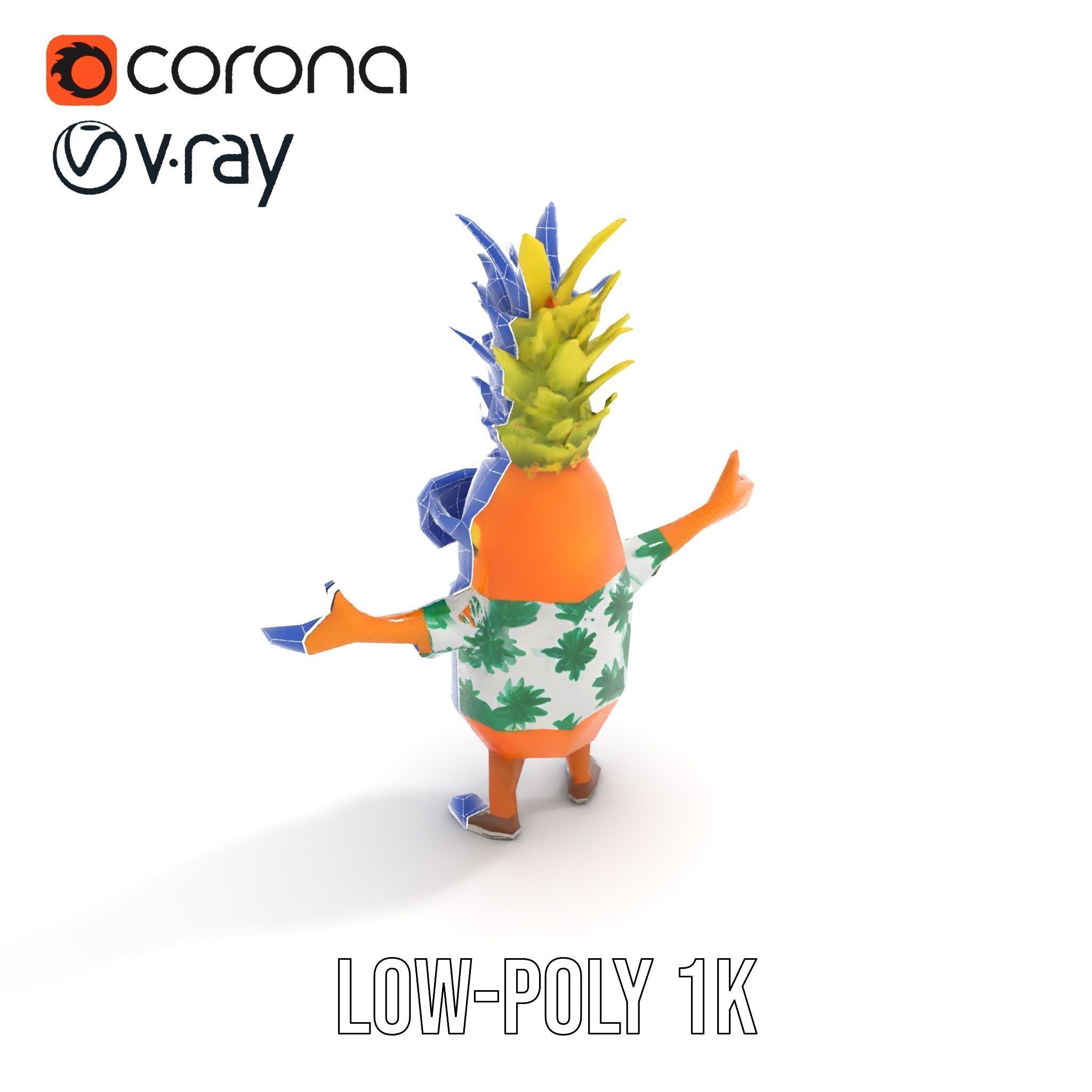 Tropical Pineapple Character Rigged and Animated Low-poly 3D model_14