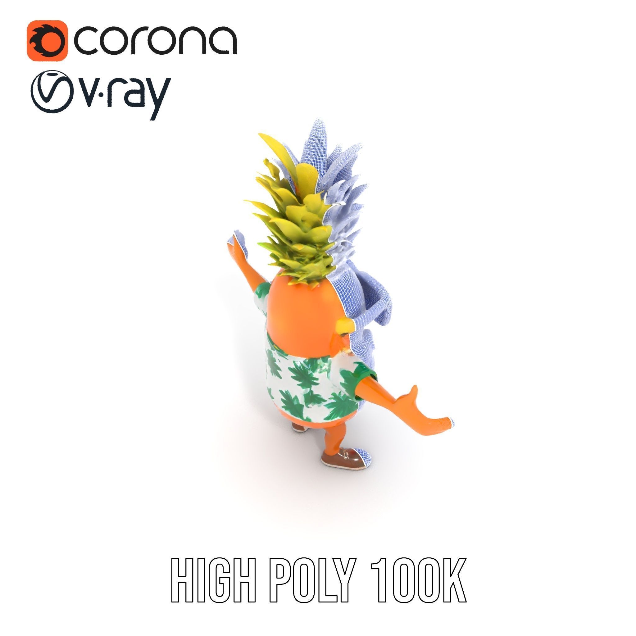 Tropical Pineapple Character Rigged and Animated Low-poly 3D model_33