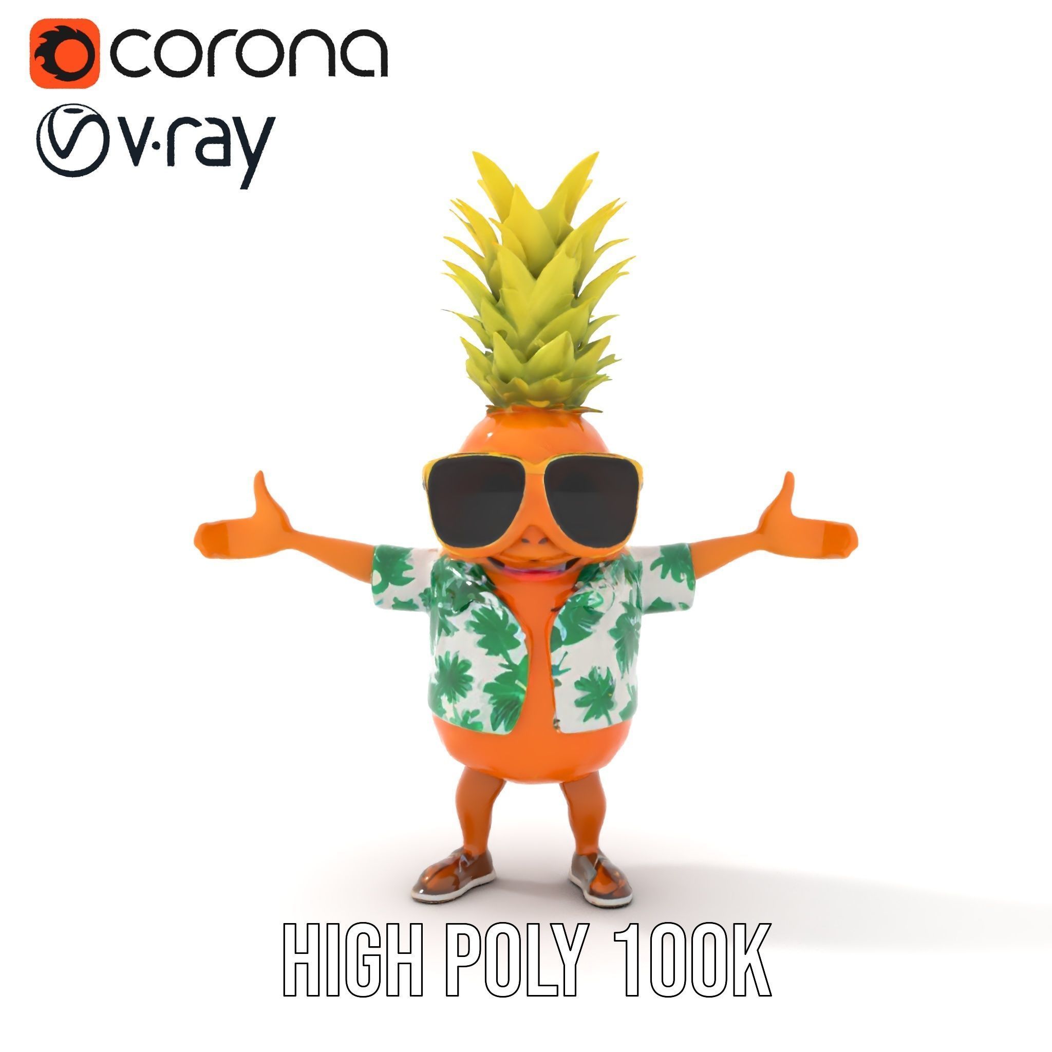 Tropical Pineapple Character Rigged and Animated Low-poly 3D model_20