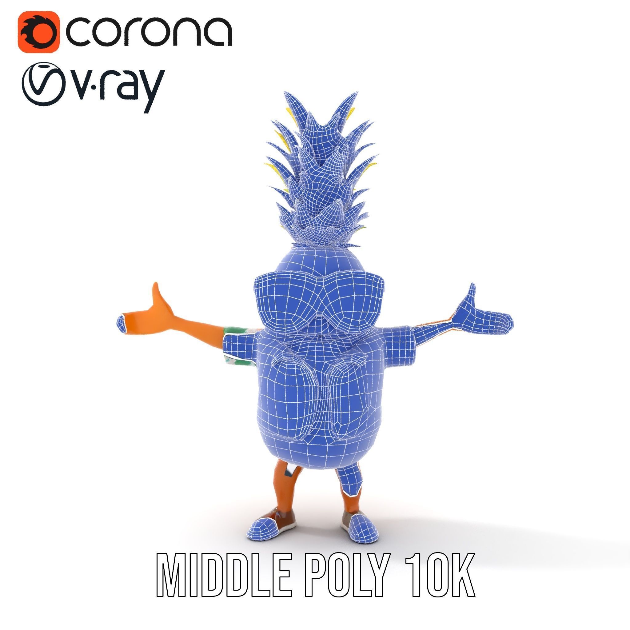 Tropical Pineapple Character Rigged and Animated Low-poly 3D model_32