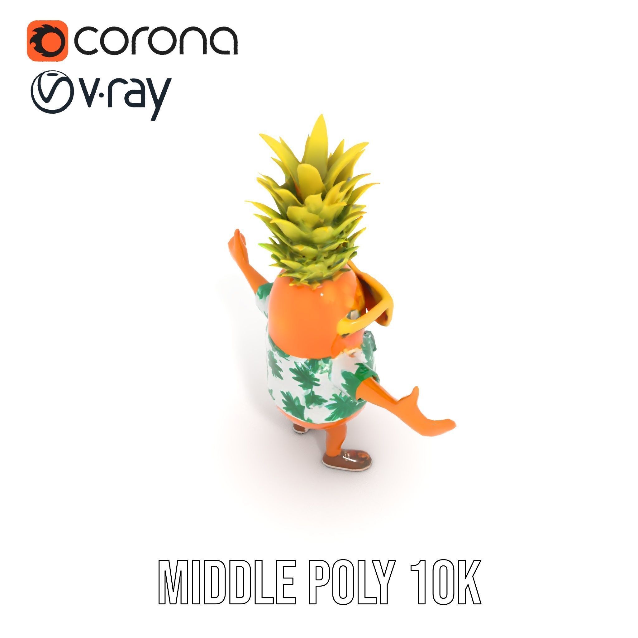 Tropical Pineapple Character Rigged and Animated Low-poly 3D model_11