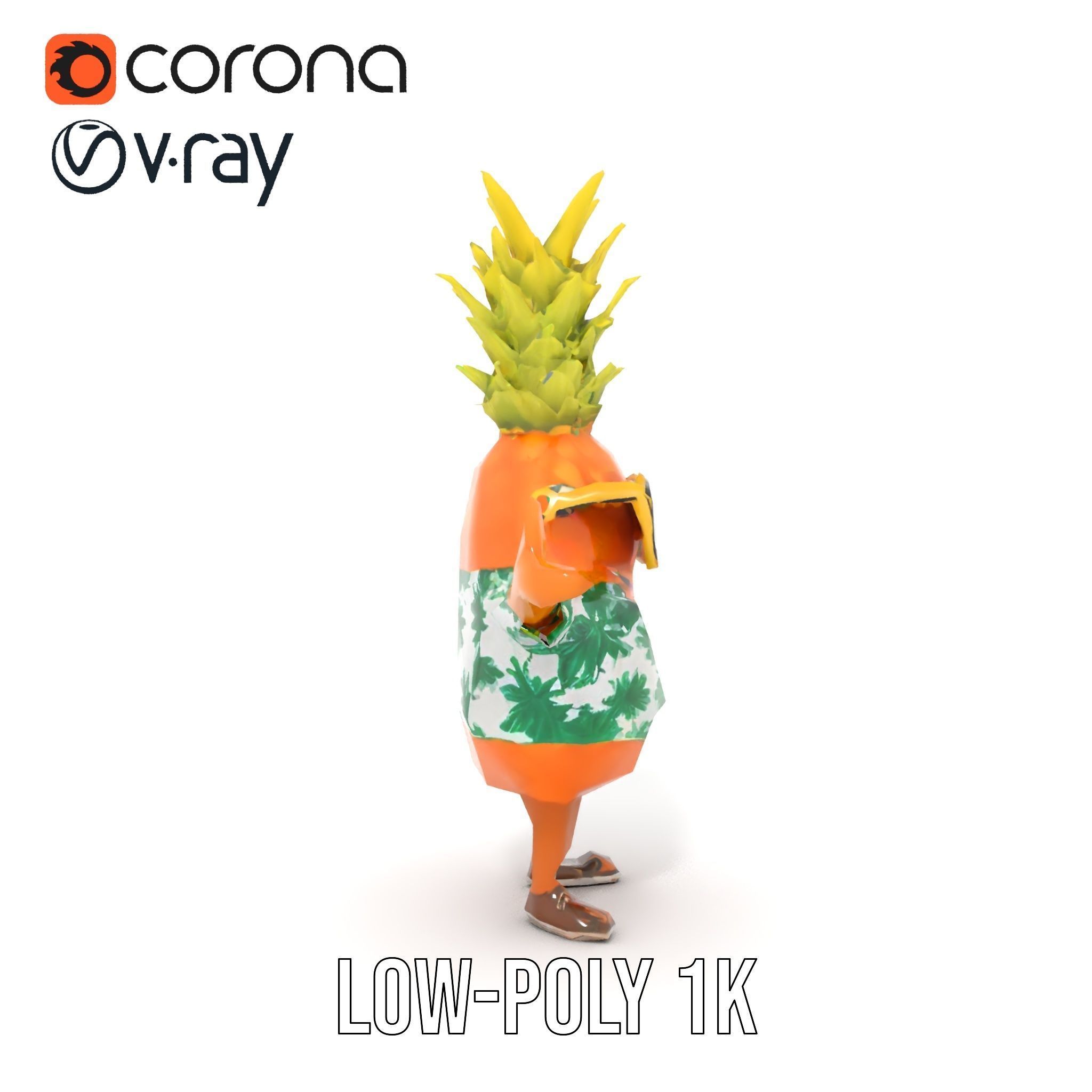 Tropical Pineapple Character Rigged and Animated Low-poly 3D model_19