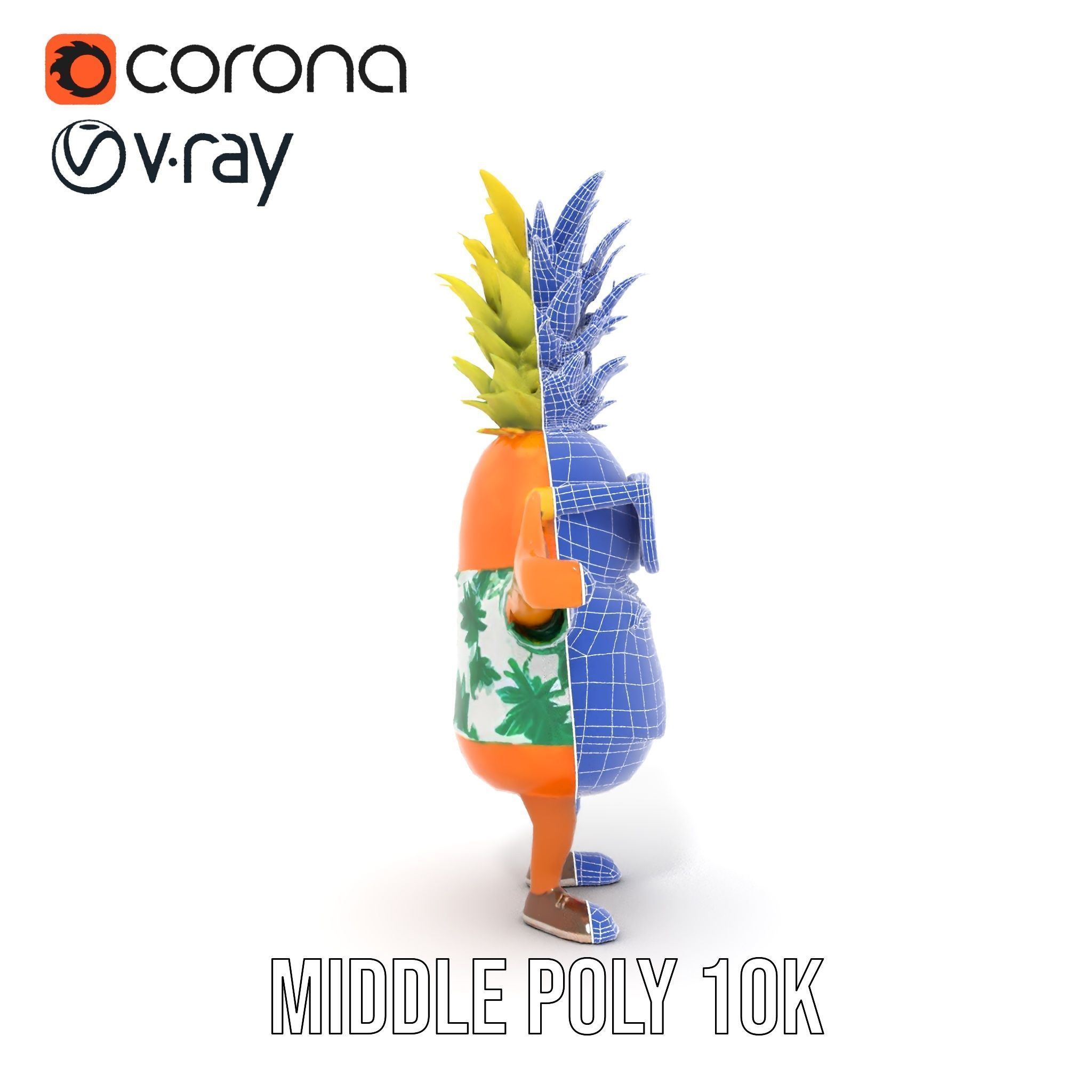 Tropical Pineapple Character Rigged and Animated Low-poly 3D model_30