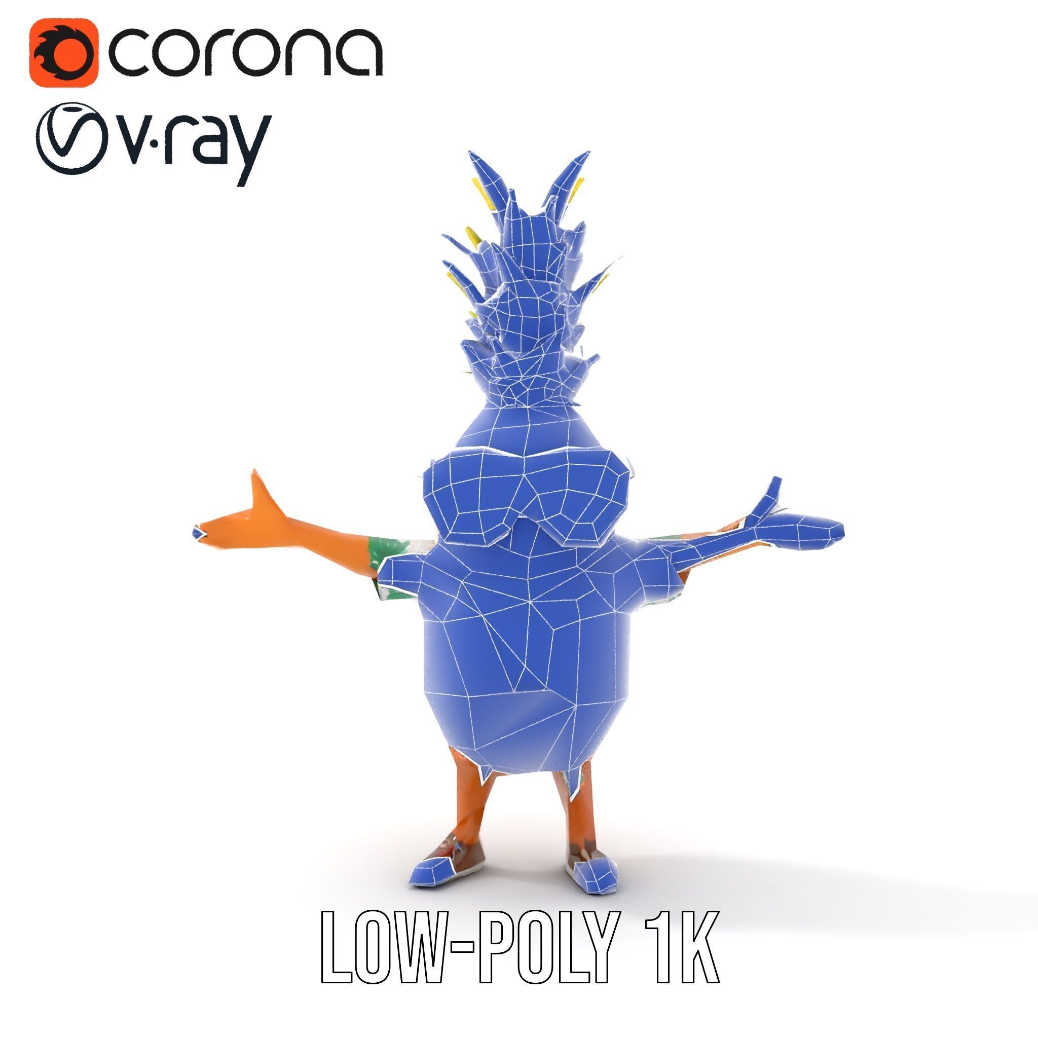 Tropical Pineapple Character Rigged and Animated Low-poly 3D model_28