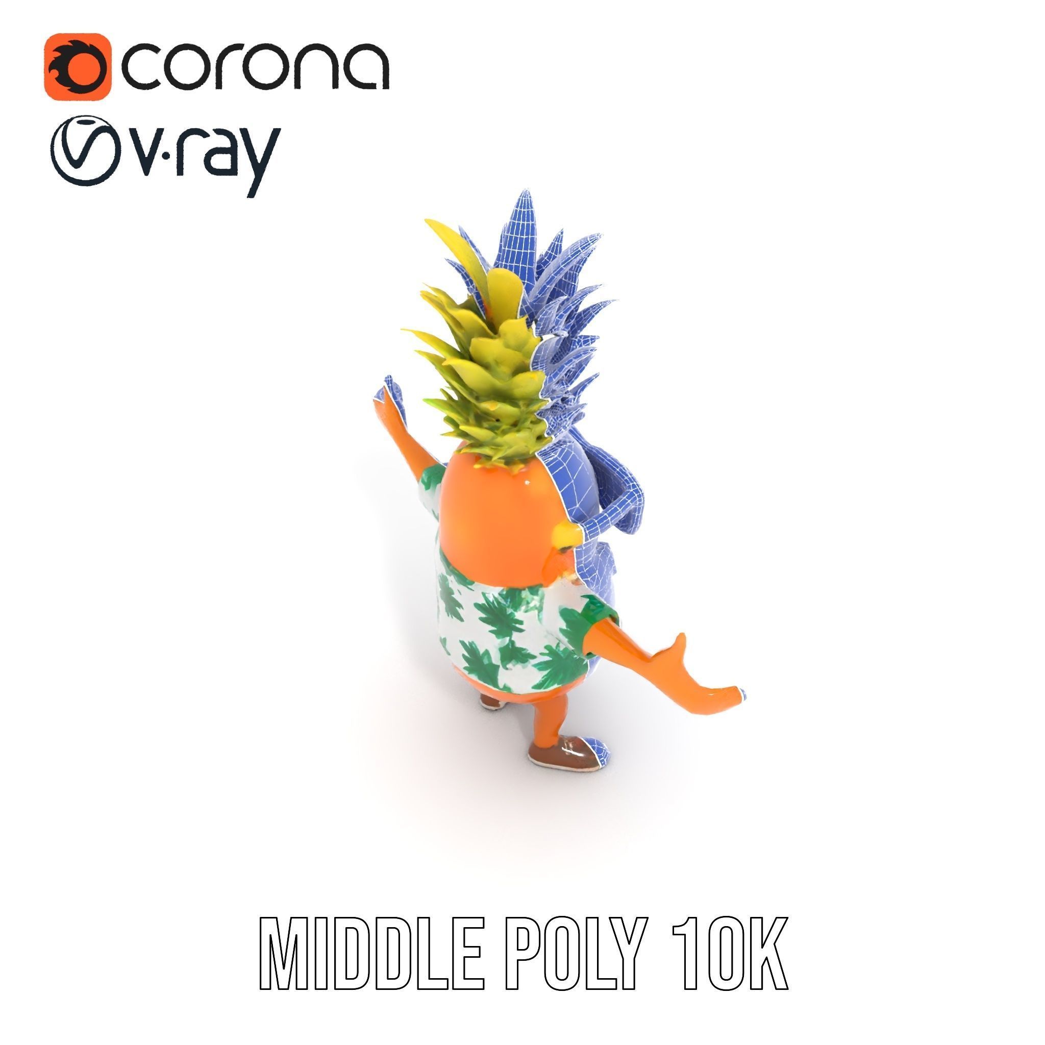 Tropical Pineapple Character Rigged and Animated Low-poly 3D model_34