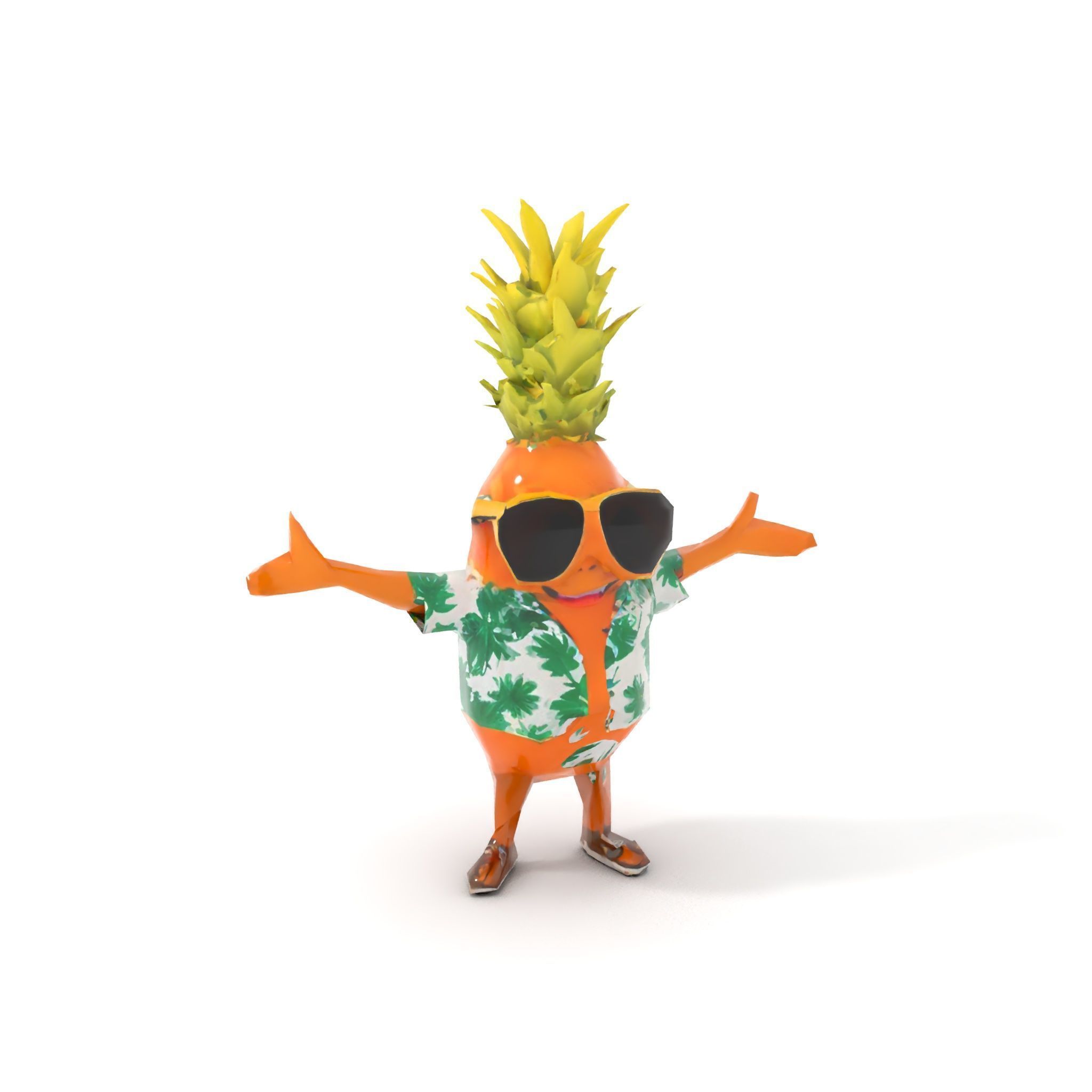 Tropical Pineapple Character Rigged and Animated Low-poly 3D model_12